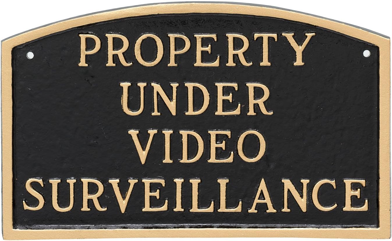 Placa de metal fundido bajo video vigilancia arco declaración placa – Placa de visualización de pared o césped – Señal de seguridad para el hogar o