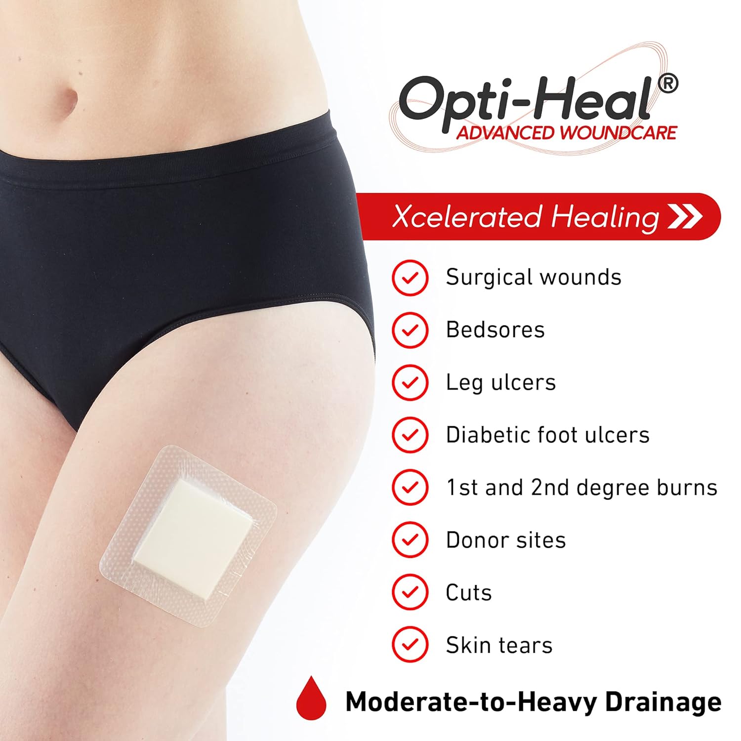 Neo G Opti-Heal – Apósito de espuma de silicona con borde, absorbente, adhesivo para heridas para cortes, úlceras, heridas diabéticas, cuidado de