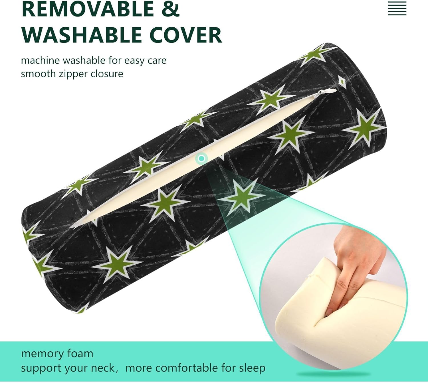 KLL Black Lattice Yoga Bolster Pillow Neck Roll Pillow Cover Round Pillow Form Round Cylinder Pillow Neck Support Car