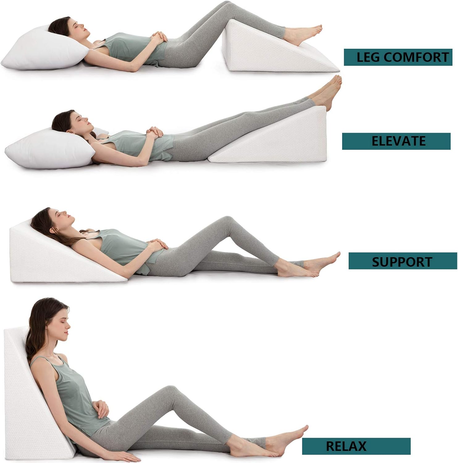 Almohadas de cuña para cama y almohada de cuña para elevación de piernas y soporte de espalda, para apoyo de espalda y piernas, dolor de espalda,
