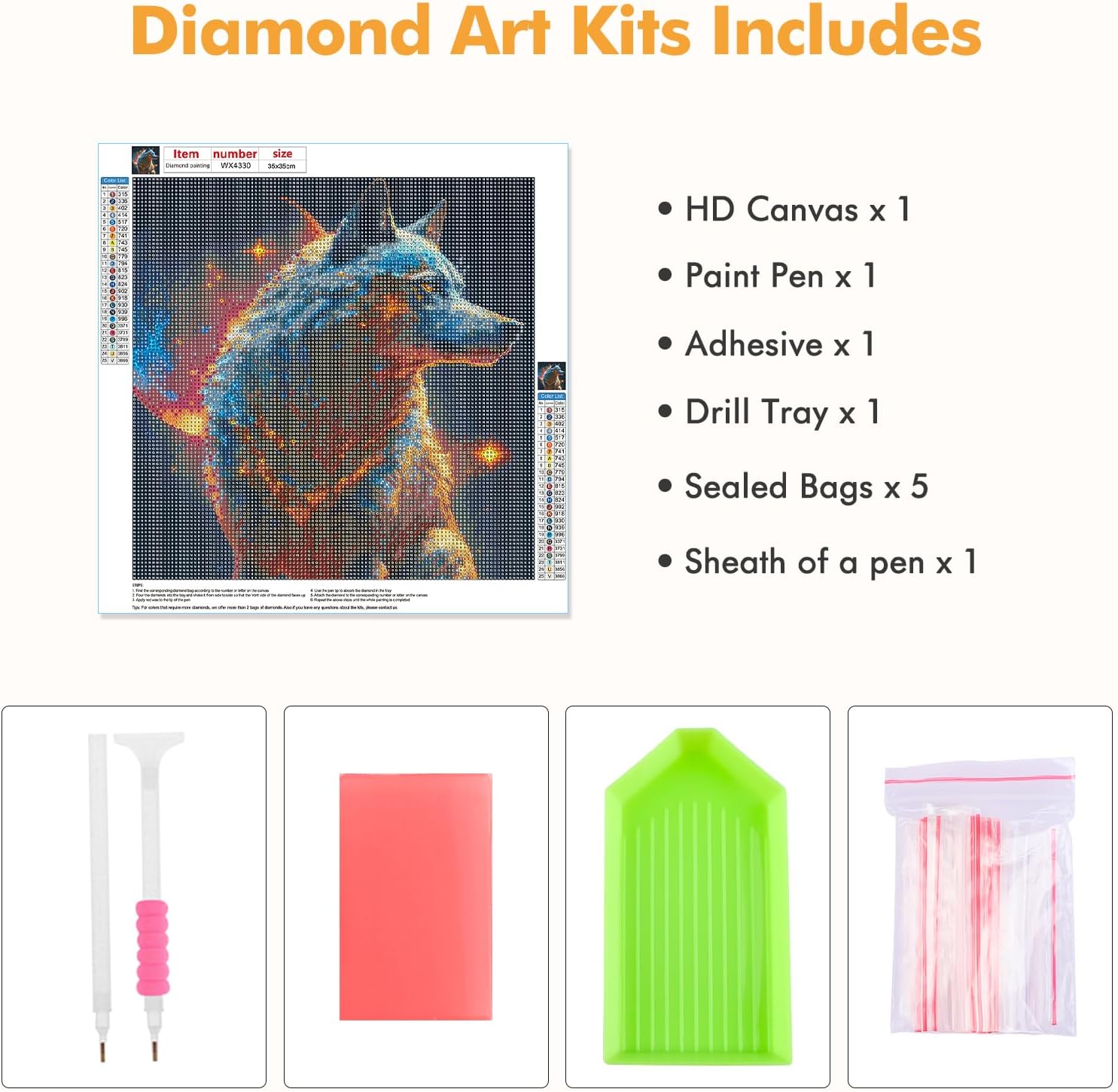 MOGTAA Kits de pintura de diamante de lobo para adultos, kits de arte de diamantes de lobo de taladro completo para principiantes, kits de puntos de