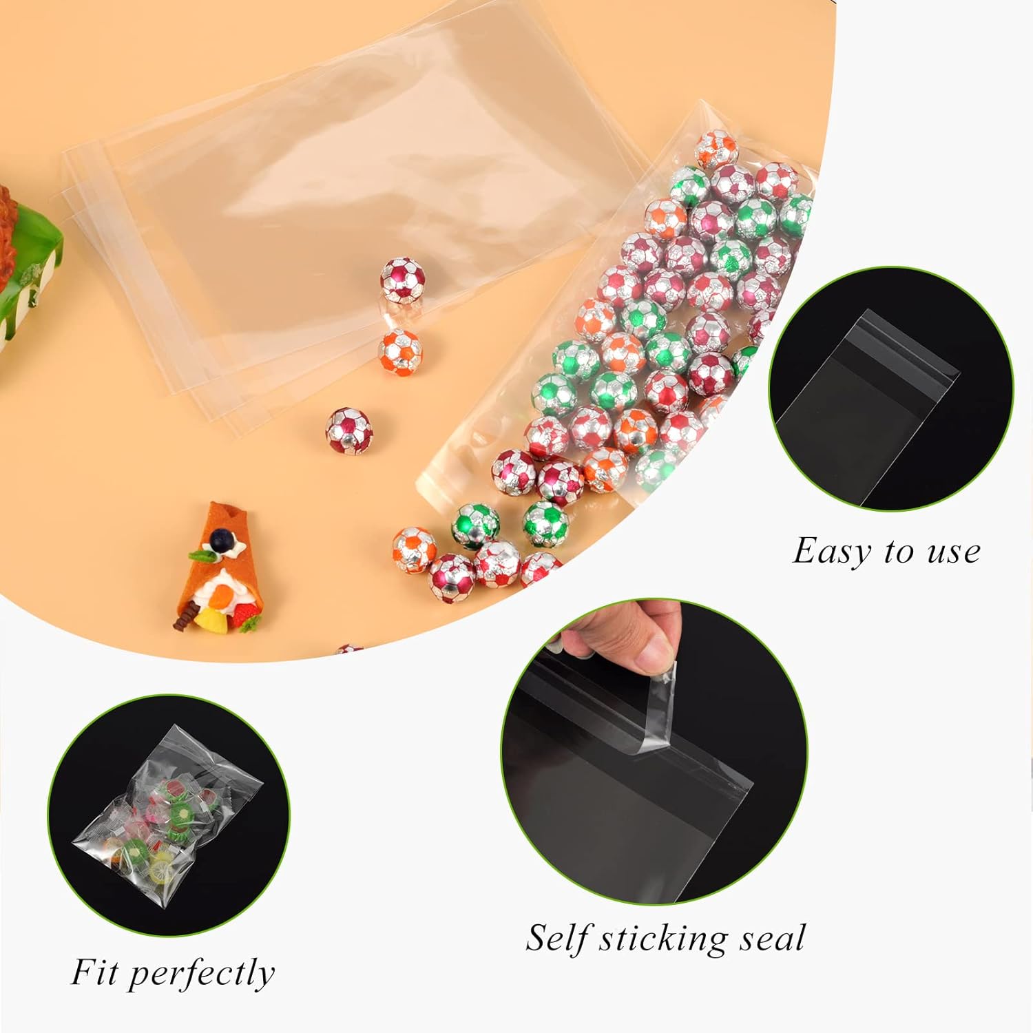 Paquete de 100 bolsas de celofán transparentes de 4 x 6 pulgadas, bolsas de celofán autosellantes, bolsas de plástico para violonchelo para regalos