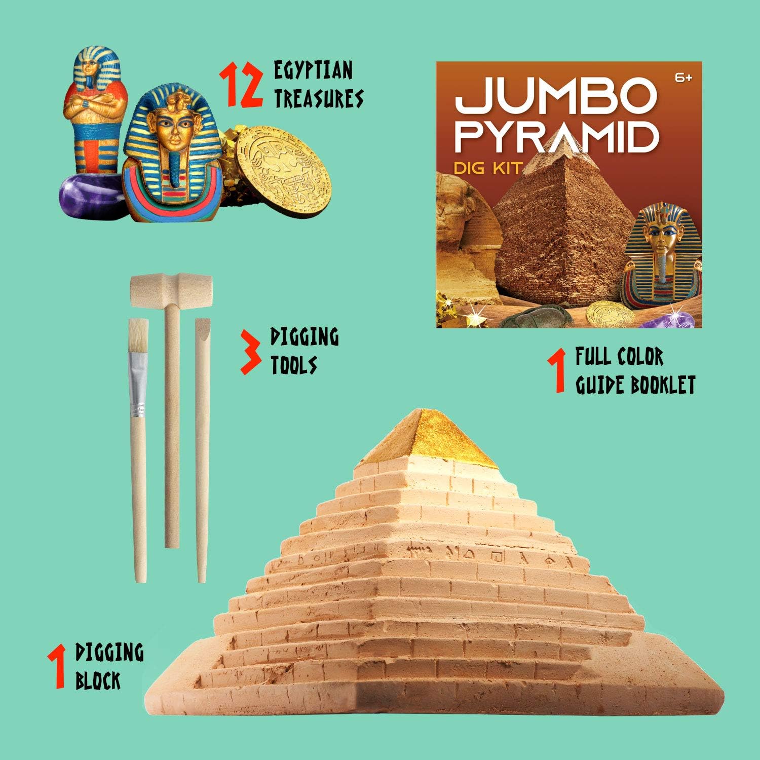 XX TOYS – Kit de excavación de pirámides egipcias antiguas, juego de excavación de gemas STEM Science Juguetes educativos de arqueología, regalos