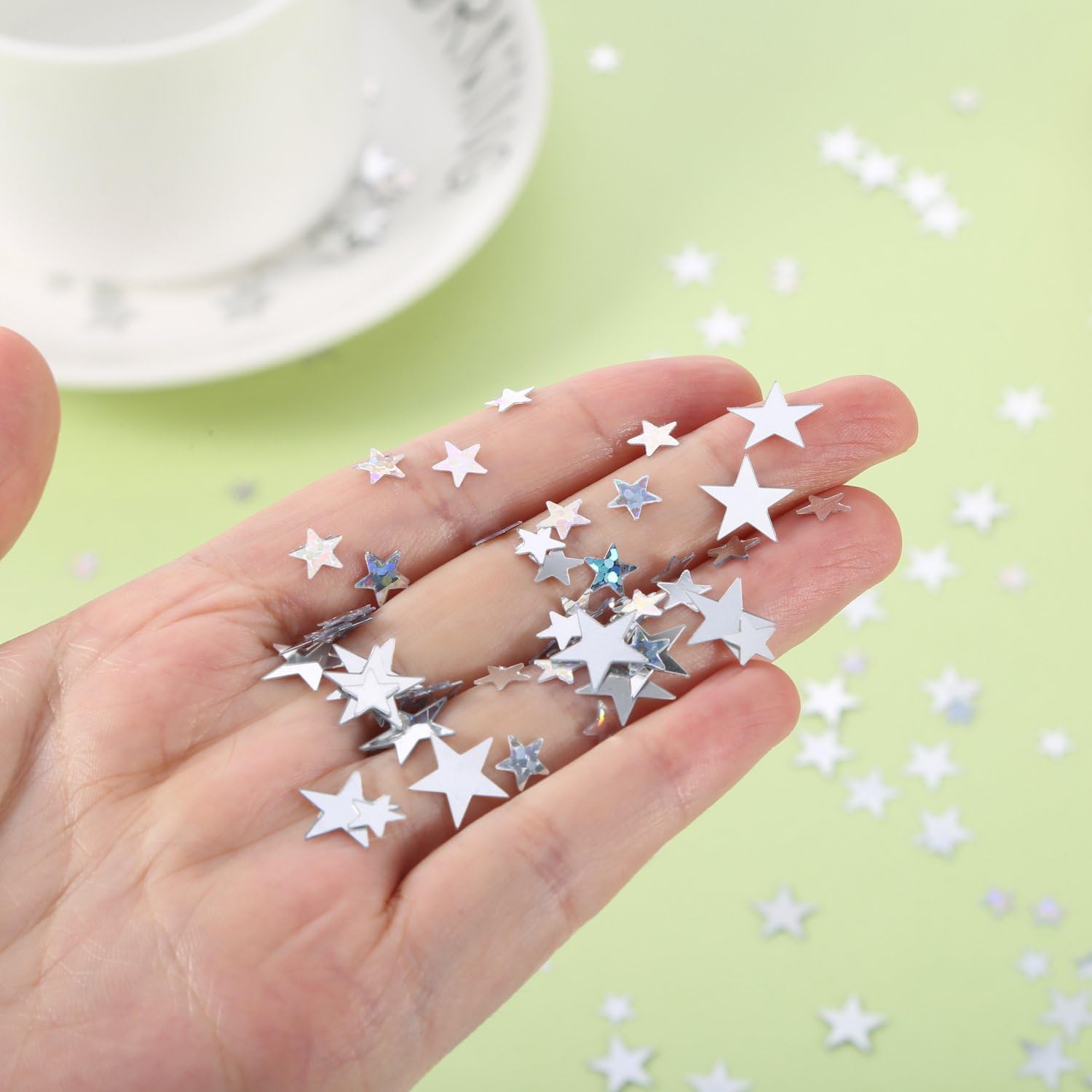 Confeti de estrella metálico plateado con purpurina para decoración de bodas, fiestas de cumpleaños, 2.1 onzas