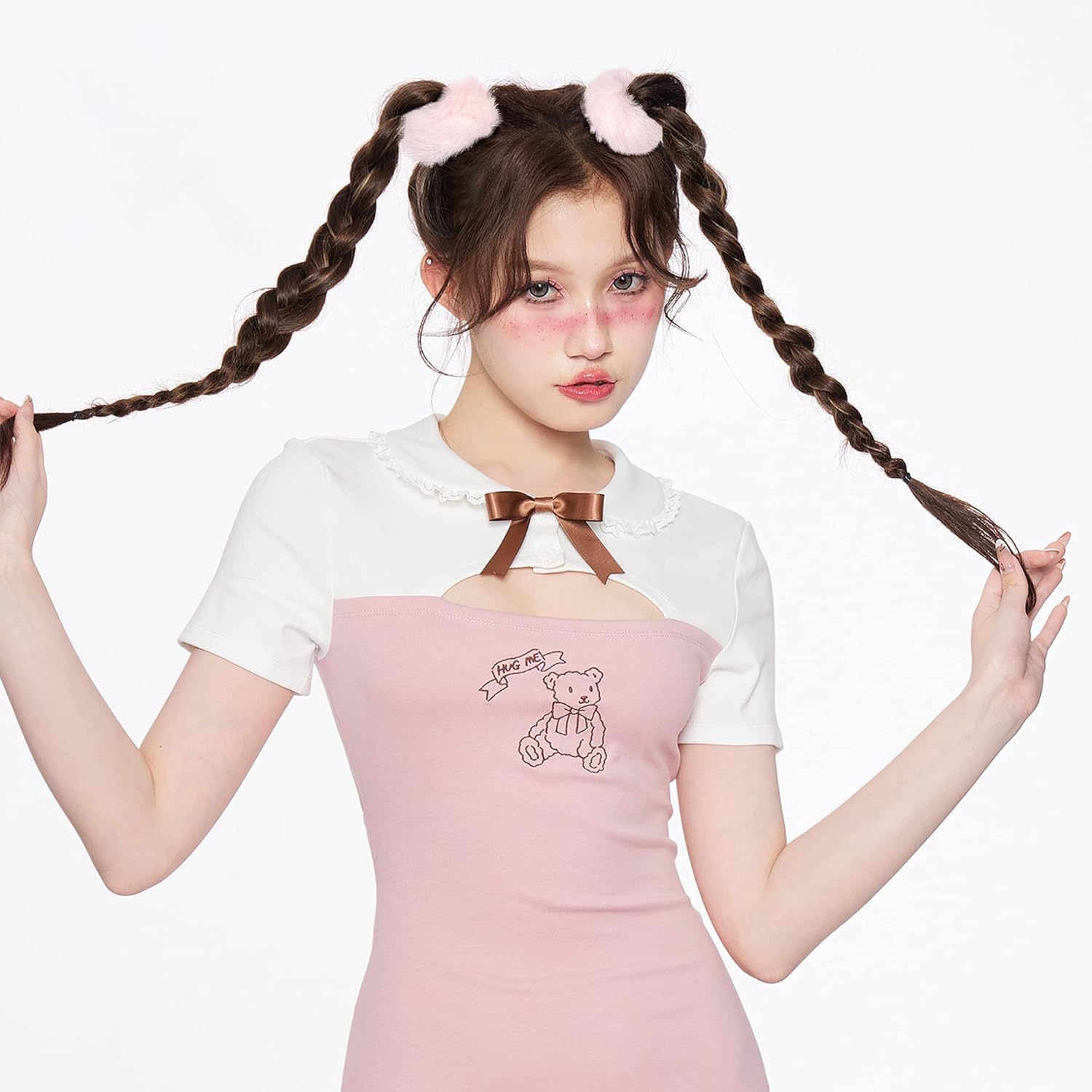 Coleteros peludos de color rosa para Halloween, Navidad, accesorios para el cabello, lazos para el pelo peludo para niñas, lindo kawaii de piel