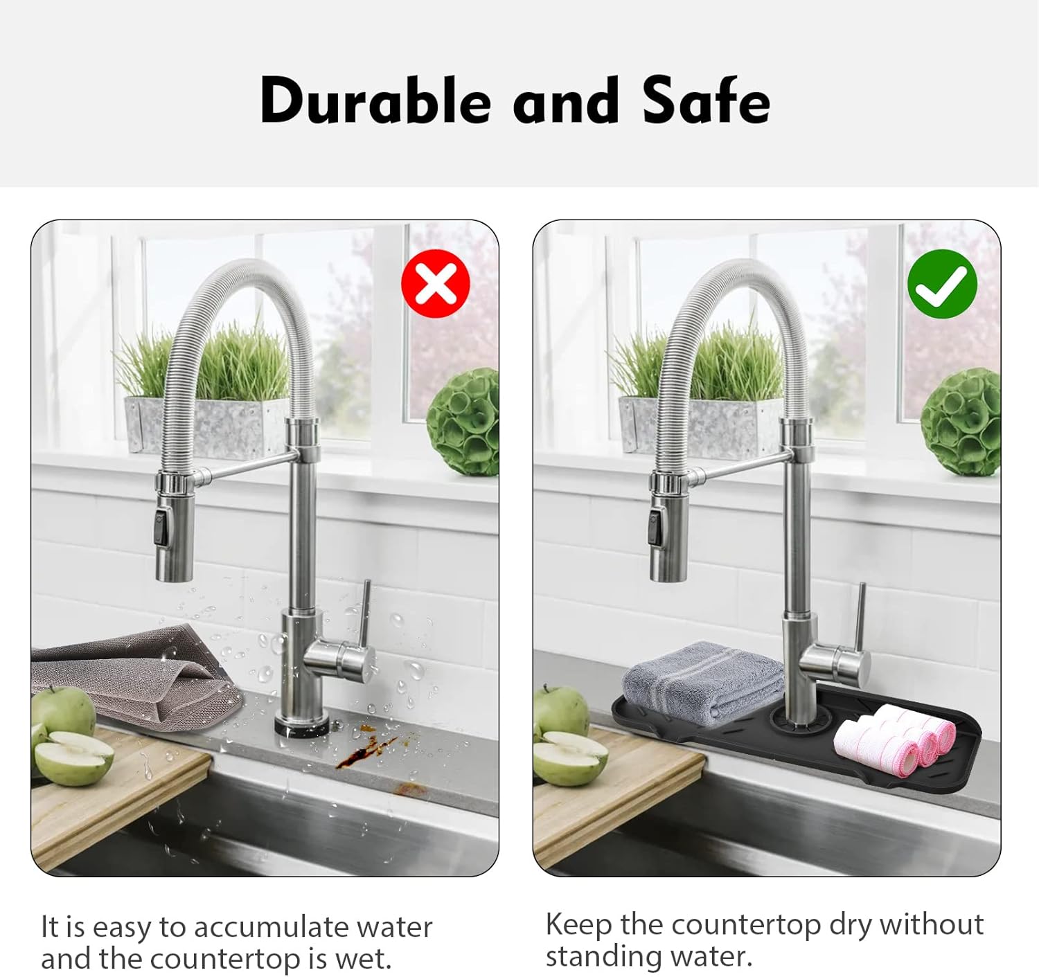 SKitchen – Protector contra salpicaduras para fregadero de 15.4 x 5.5 pulgadas, protector de salpicaduras mejorado para grifo con drenaje