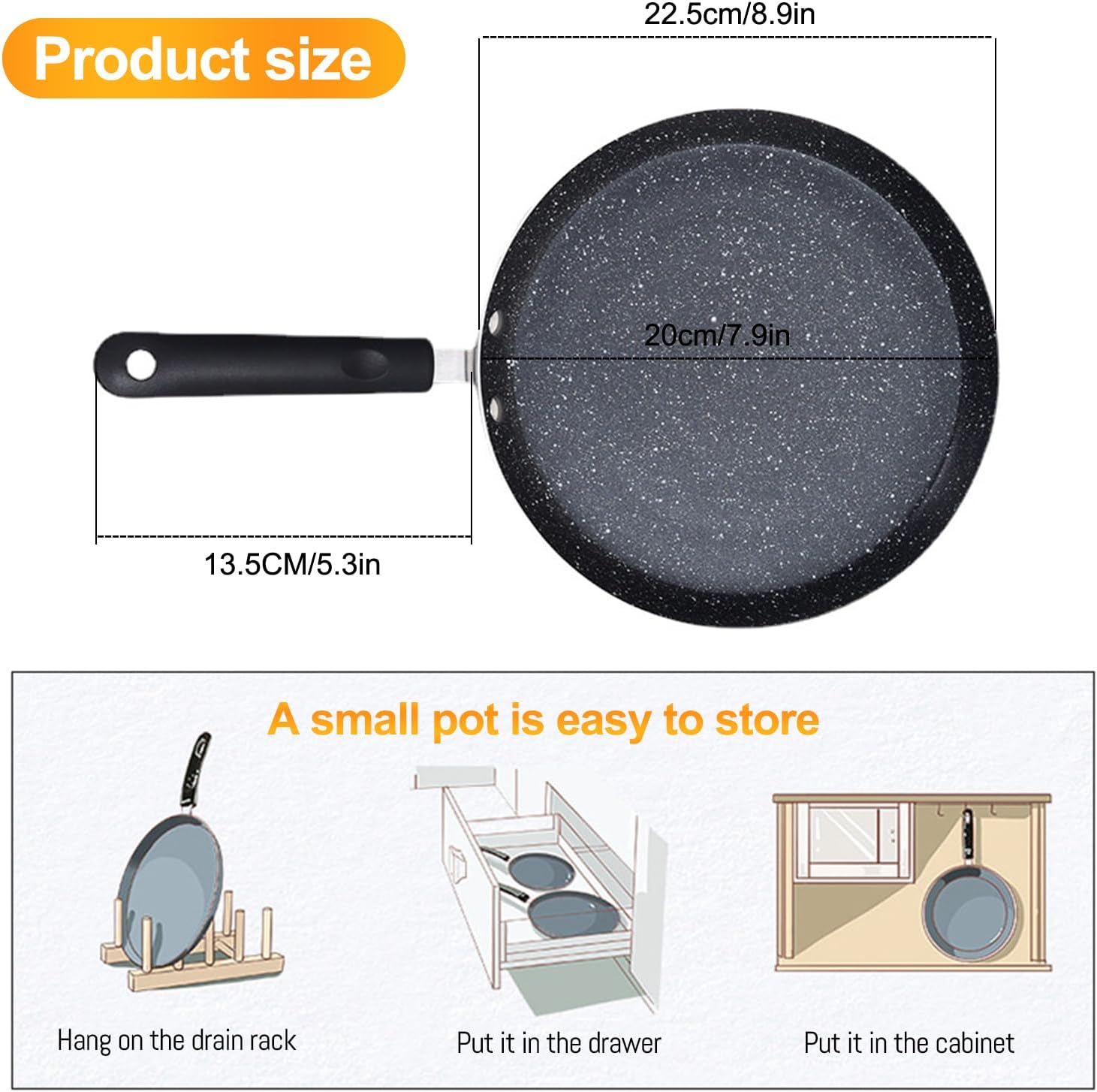 Goldmeet Sartén para tortillas, sartén antiadherente de 8 pulgadas con asa, sartén fácil de limpiar, sartén de aluminio para huevos, herramienta de
