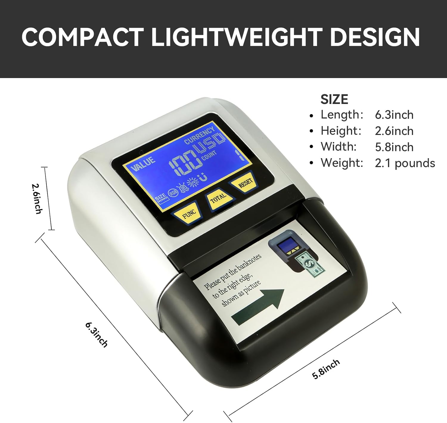 Máquina detector de billetes falsificados recargable N60A con detección avanzada UVMGIRRGBTamaño 5, portátil y compacto, automático en todas las