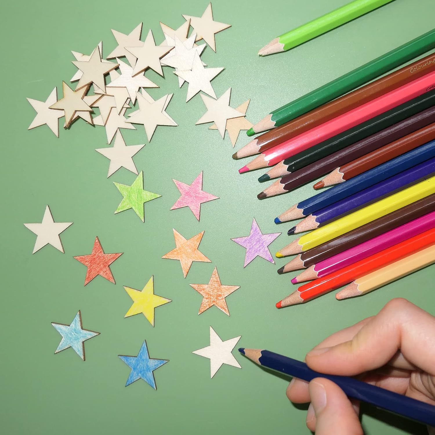 Estrellas pequeñas de madera de 1 pulgada para manualidades, 200 piezas de adornos de madera sin terminar para hacer banderas de madera y