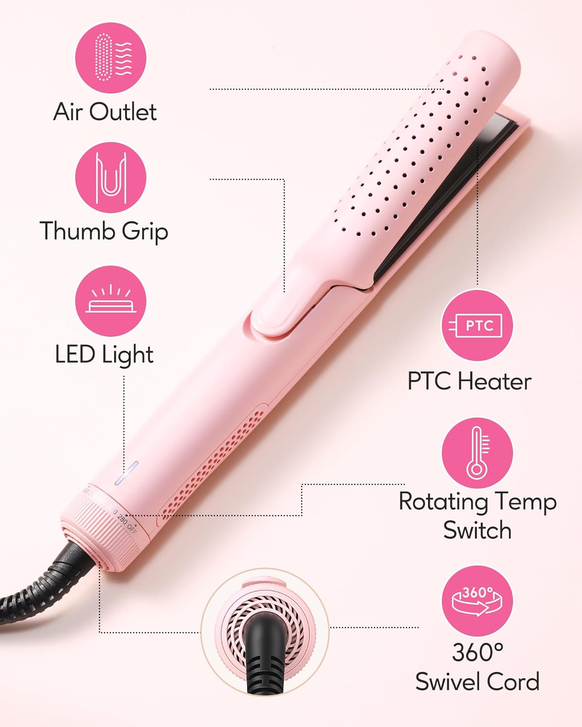 VAVOOV Pro Airflow Styler – Plancha rizadora con aire fresco ventilado de 360 para rizos de larga duración, alisador y rizador de pelo de 1 pulgada