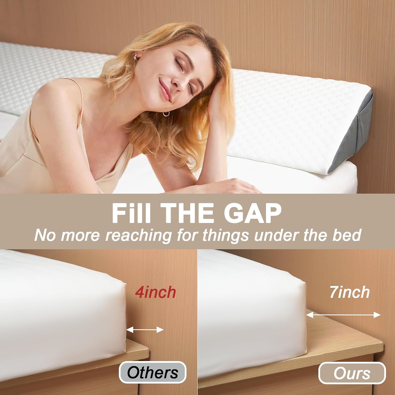 Lvemilio Almohada de cuña de cama tamaño Queen para cabecero, relleno de espacio de cama, almohada de cuña de espuma viscoelástica, almohada para