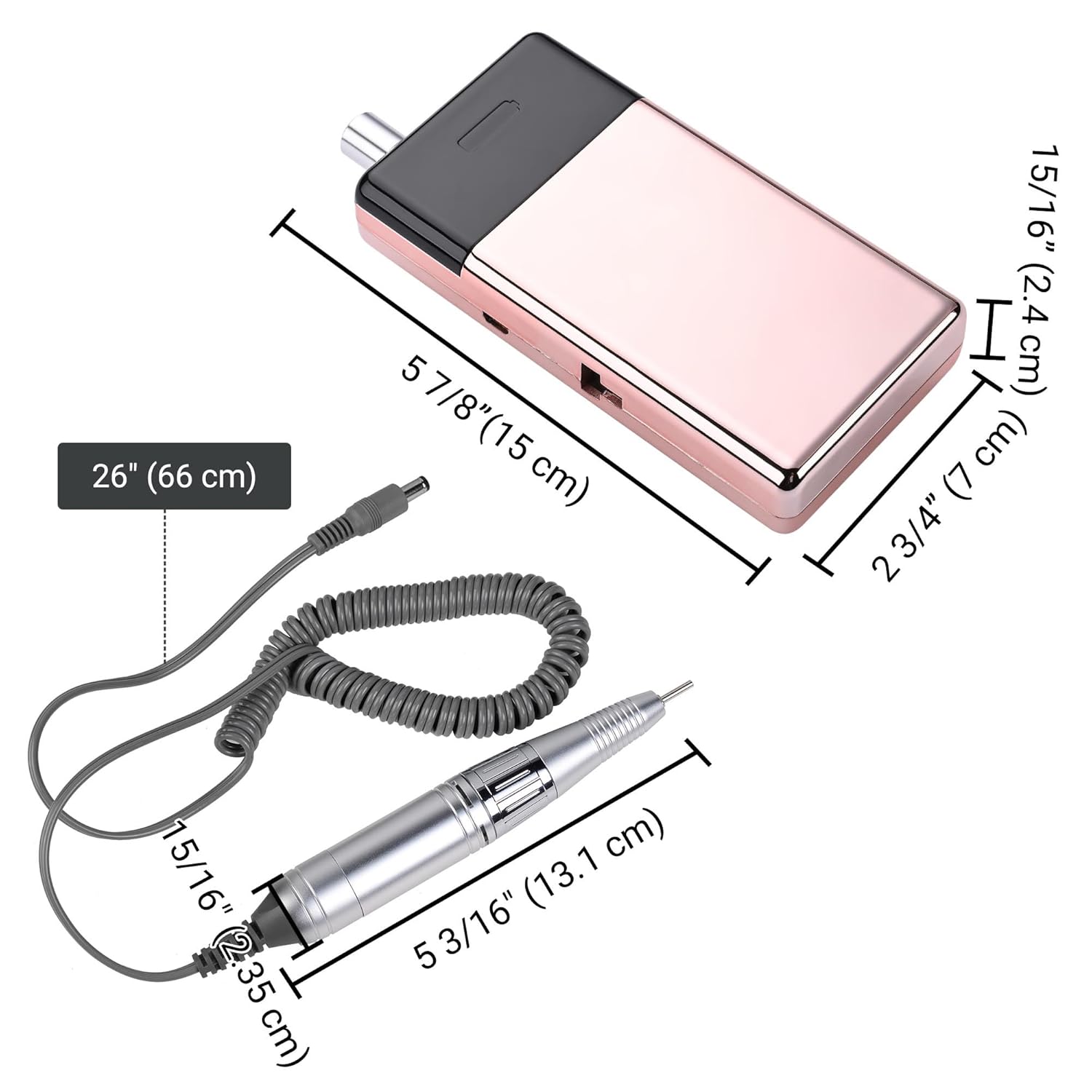 BYOOTIQUE – Kit de máquina de taladro eléctrico portátil inalámbrico con 6 bandas de lijado de acrílico recargable de 30000 rpm, lima de uñas de