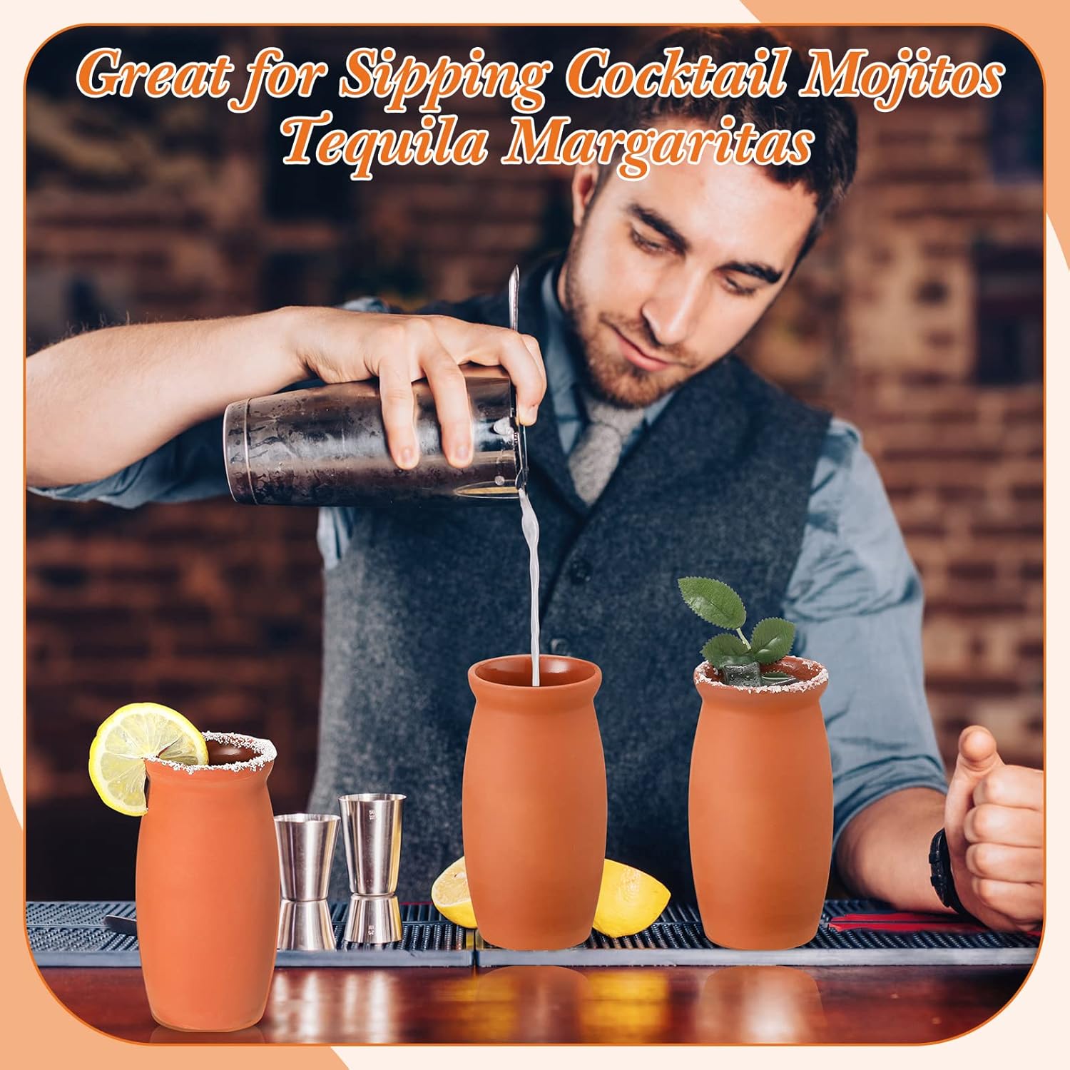 Cantaritos De Barro Mexicanos – Vasos de cóctel de 12 onzas, vasos de arcilla para tequila, margaritas, mojitos, cerámica, vasos de chupito