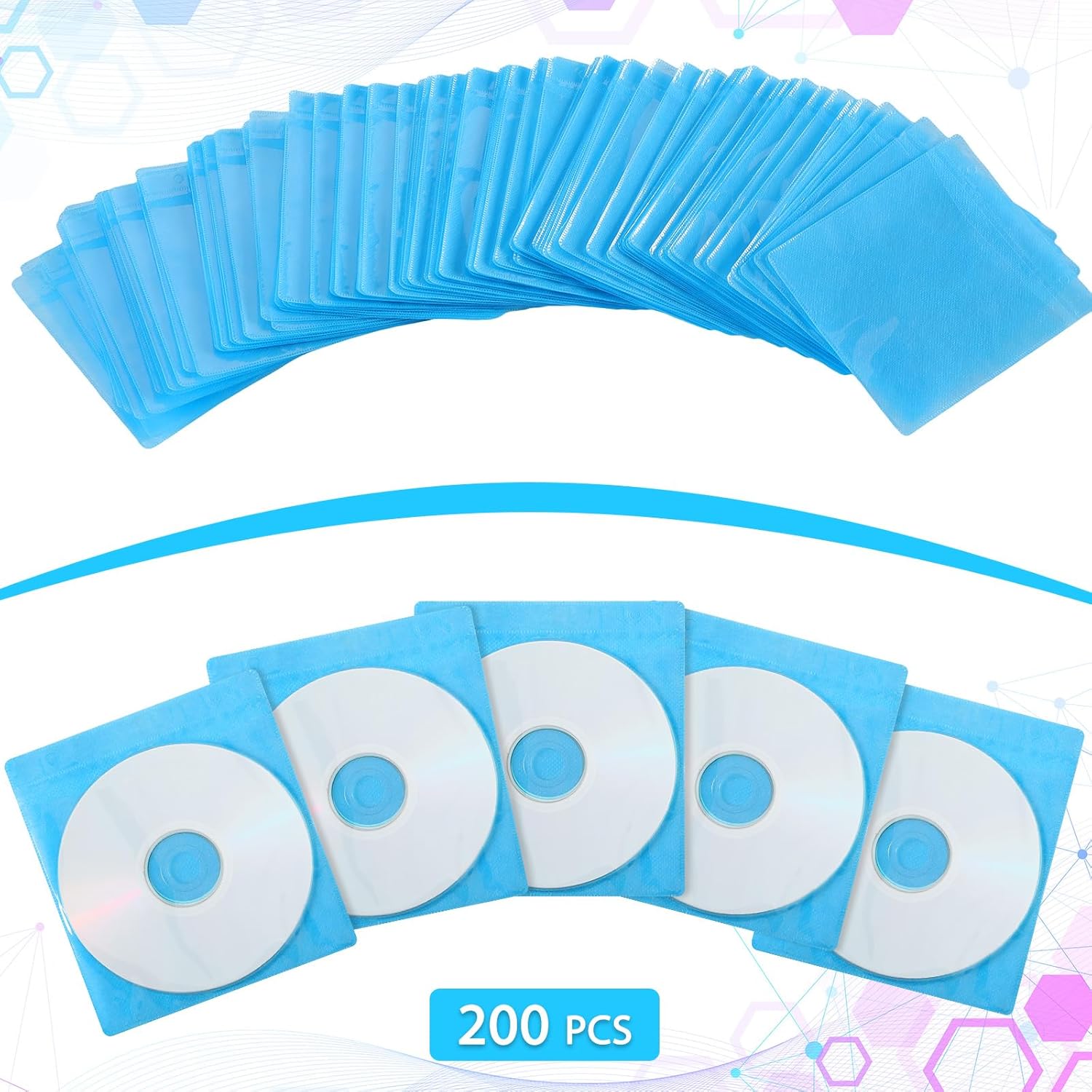 Harloon 200 fundas de disco de plástico de doble cara para carpetas de almacenamiento en blanco, soporte de disco para reemplazo de protección (azul)