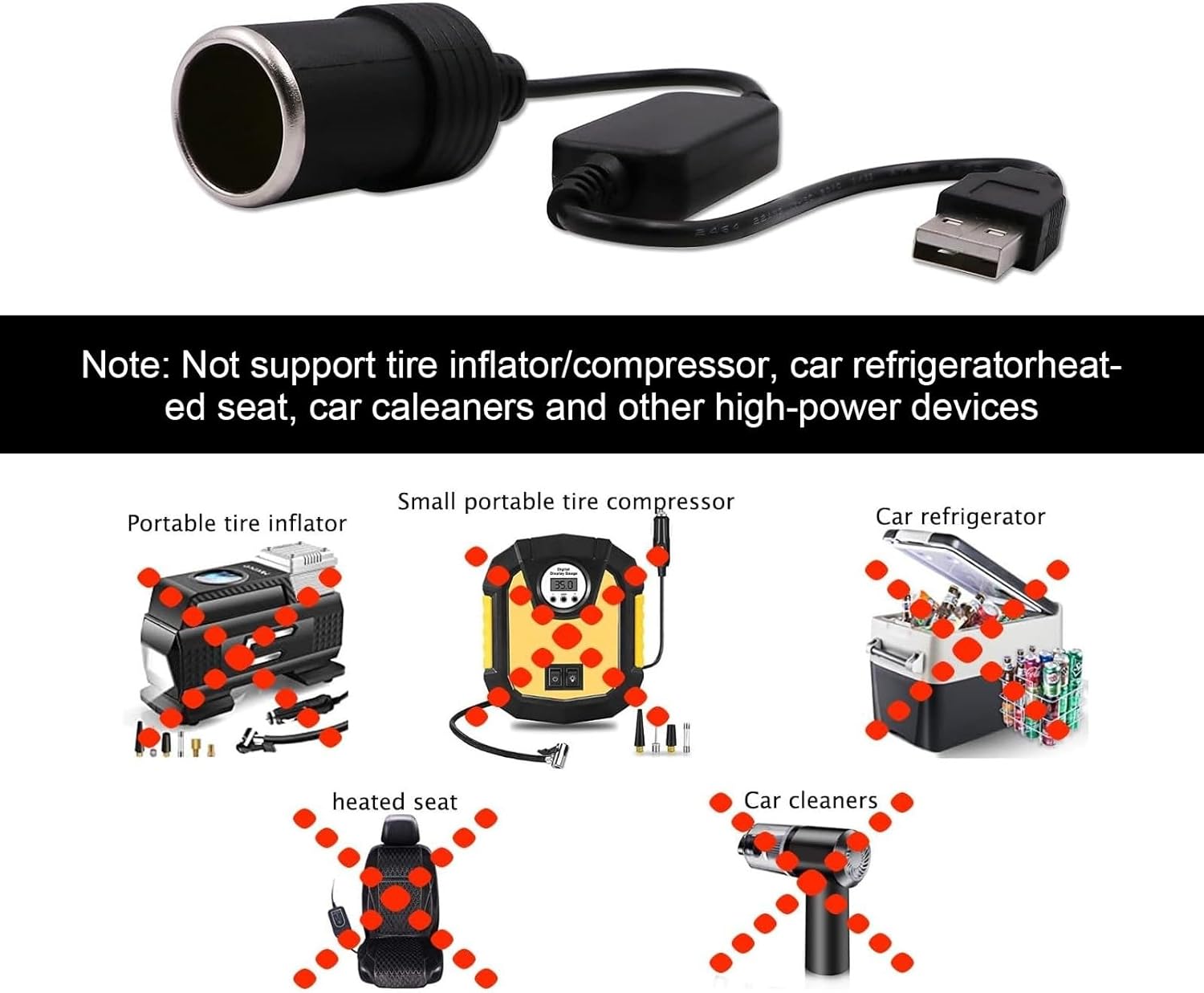 Adaptador USB para encendedor de cigarrillos de automóvil, 11.4 pies, de plástico, impermeable, de 5 V a 12 V, conexión de grabadora de conducción