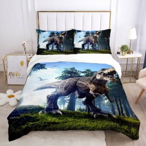 Juego de funda de edredón para hombre, tamaño Queen, King, juego de ropa de cama de dinosaurio, funda de edredón suave de dibujos animados 3D con Juego de funda de edredón para hombre, tamaño Queen, King, juego de ropa de cama de dinosaurio, funda de edredón suave de dibujos animados 3D con
