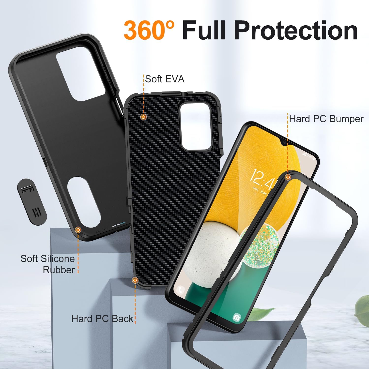 AWZHYDT Funda para Samsung Galaxy A13 5G, Samsung A13 5G con soporte integrado, a prueba de golpes, polvo y caídas, grado militar, funda protectora