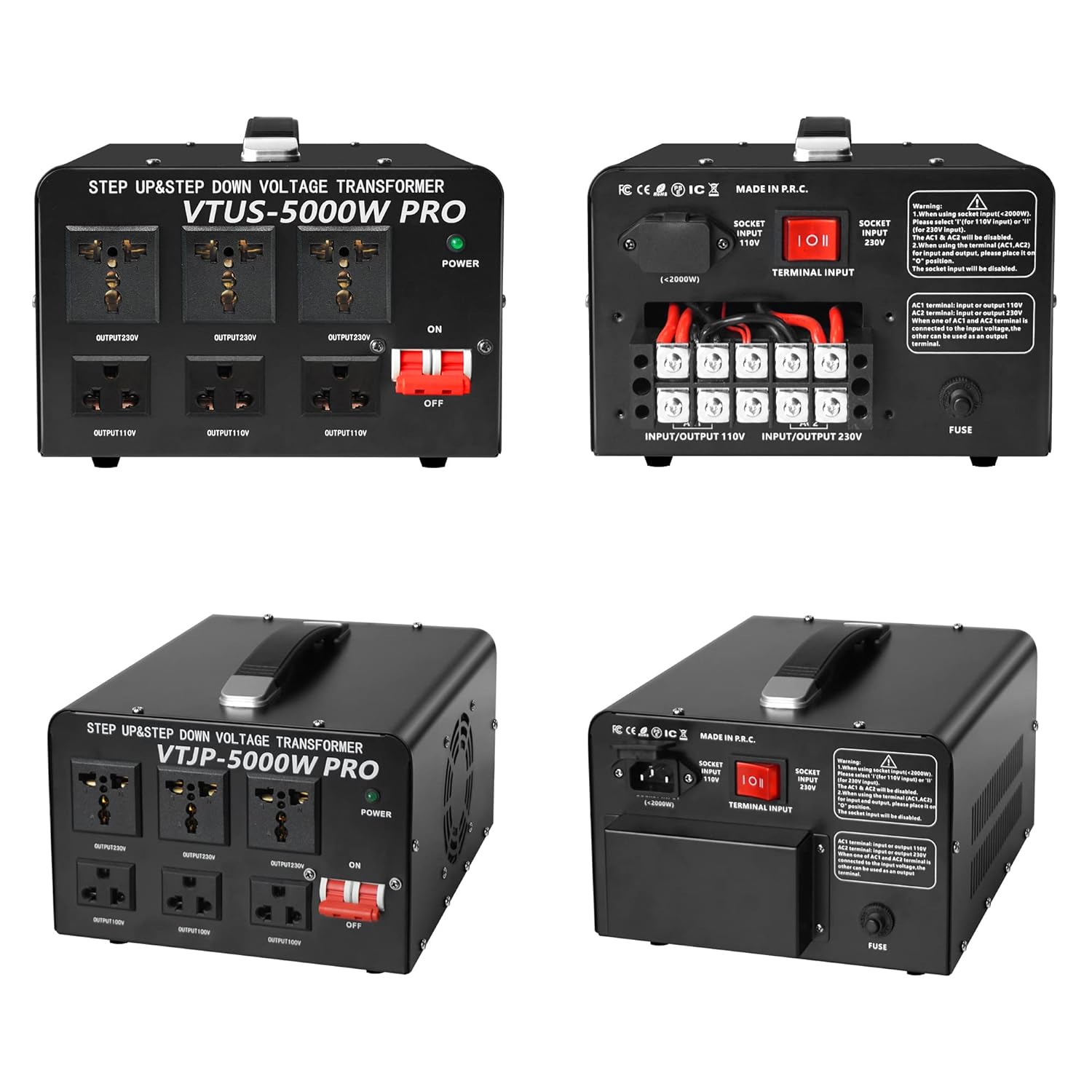 LVYUAN Convertidor de voltaje de 5000 vatios, convertidor de voltaje resistente, elevadorabajo, CA de 110 V120 V220 V240 V con soporte cableado, 3