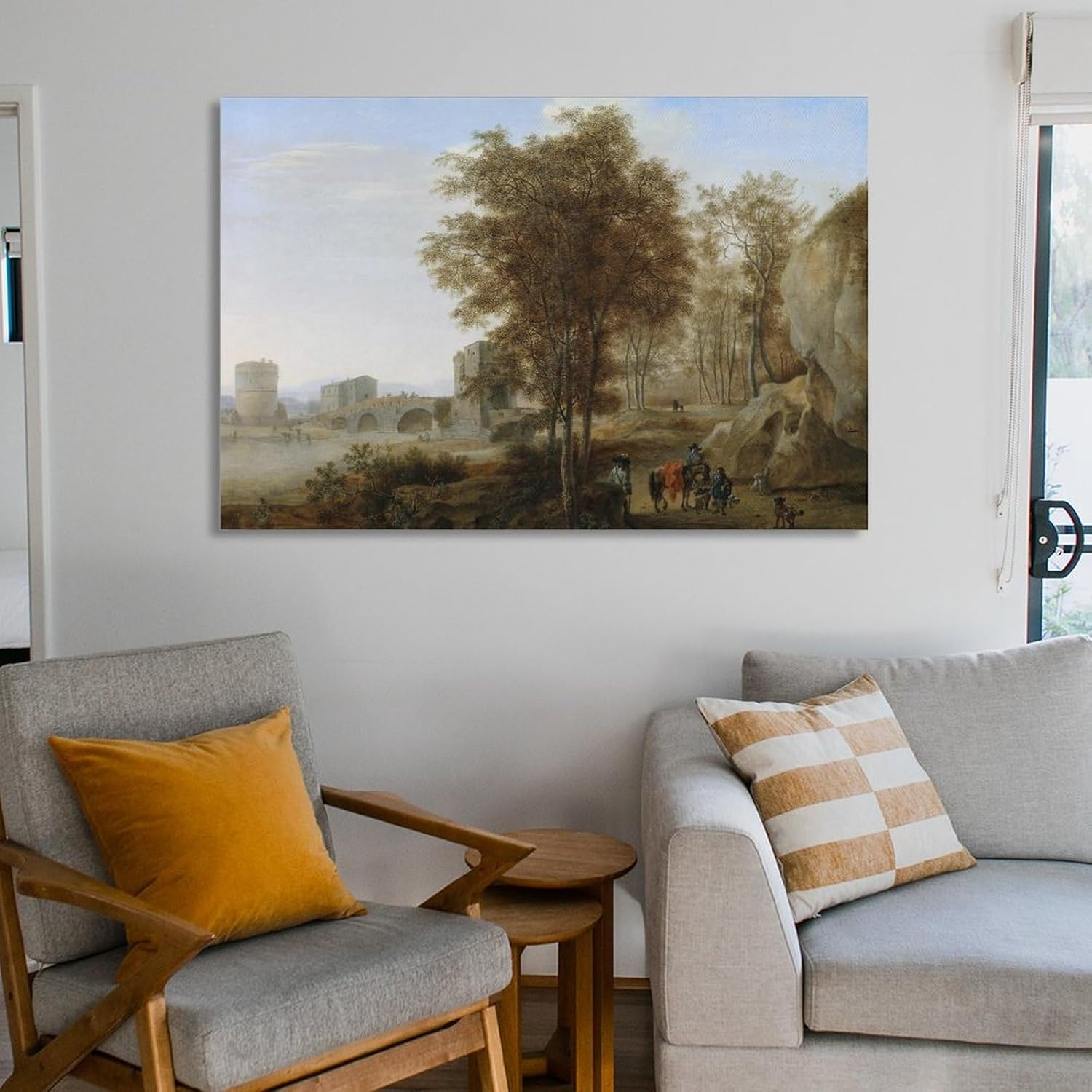 Viajeros en el Ponte Lucano sobre el Anio en Tivoli – Póster para pared, póster impreso en lienzo para decoración de dormitorio, sala de estar, 08 x