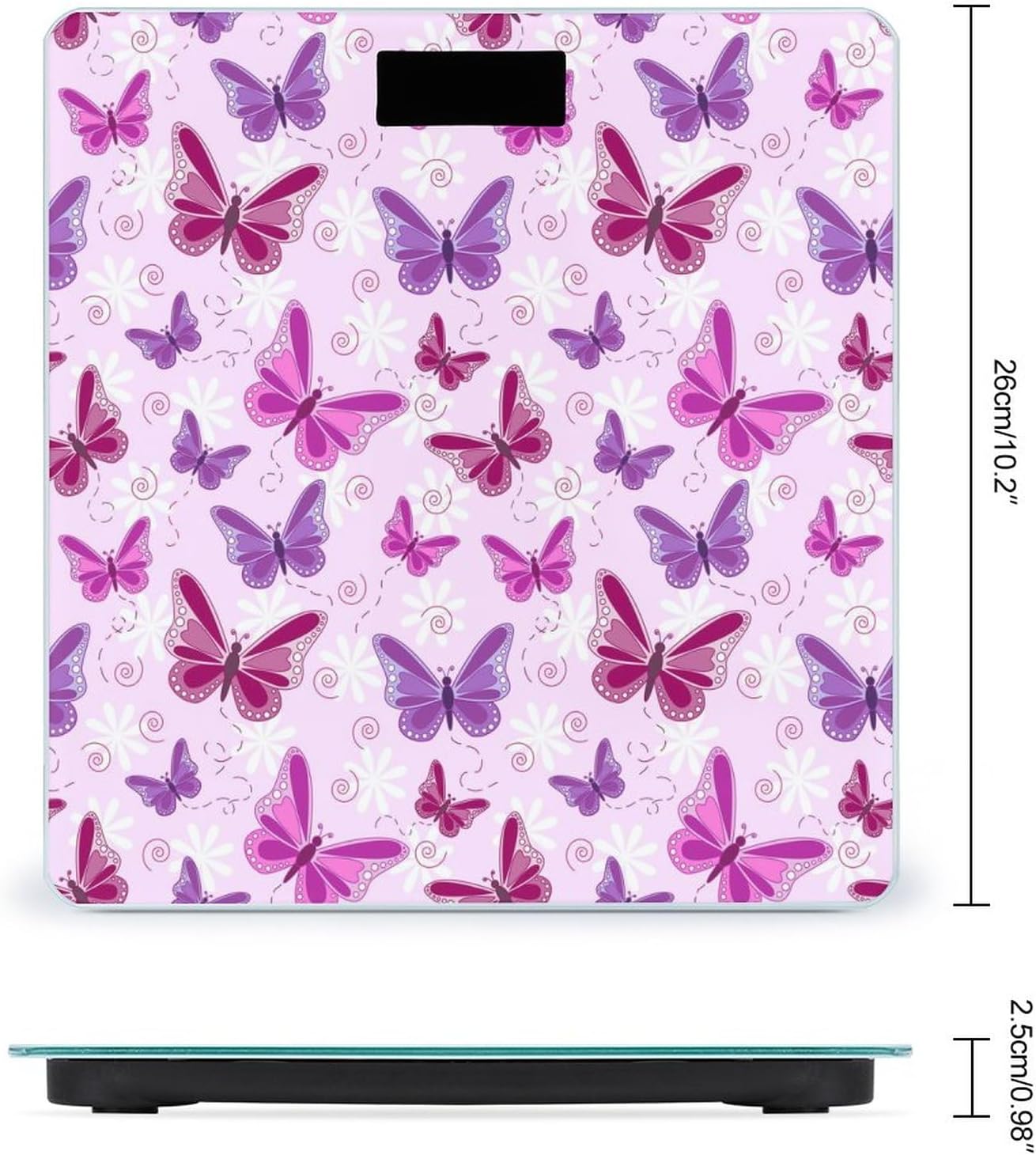 Báscula divertida púrpura del cuarto de baño de la mariposa para el peso corporal Máquina de pesaje altamente exacta de la exhibición del LCD de