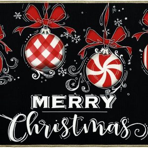 AnyDesign Tapete de puerta de Navidad negro y rojo con parte trasera de goma antideslizante, para interiores y exteriores, para decoración de hogar, AnyDesign Tapete de puerta de Navidad negro y rojo con parte trasera de goma antideslizante, para interiores y exteriores, para decoración de hogar,