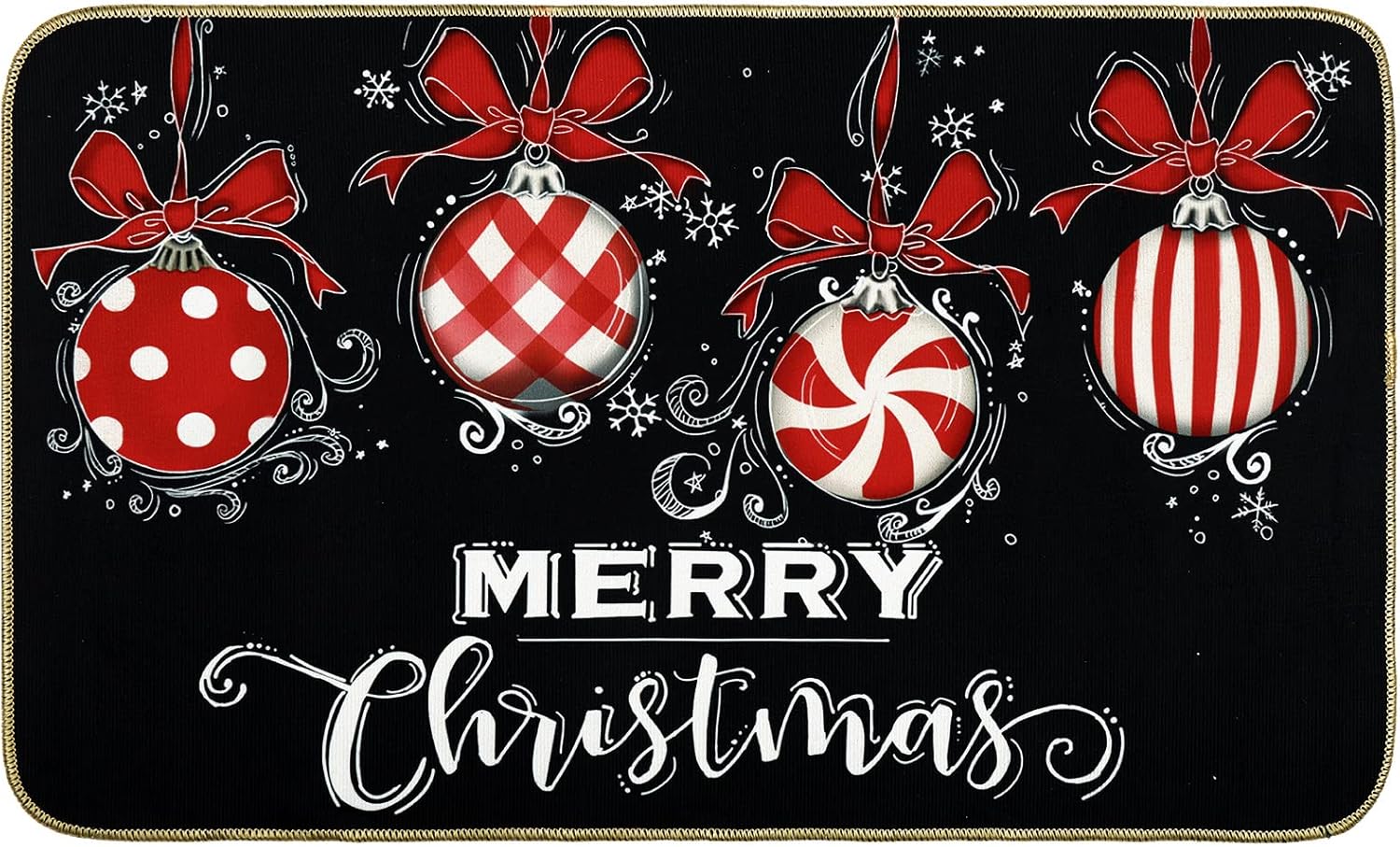 AnyDesign Tapete de puerta de Navidad negro y rojo con parte trasera de goma antideslizante, para interiores y exteriores, para decoración de hogar,