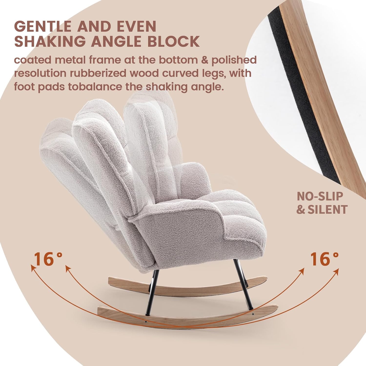 Mecedora tapizada con respaldo alto, cómodo y elegante sillón con asiento acolchado para salas de estar, dormitorios grises, oficinas, gris