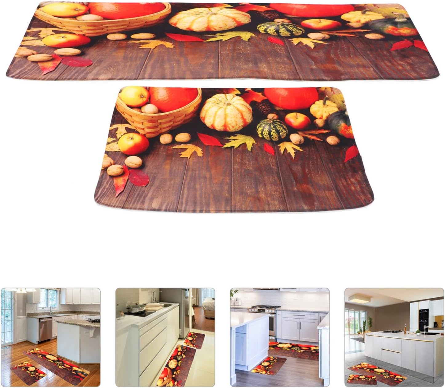 UPKOCH 2 alfombras y tapetes de cocina de otoño, antideslizantes, lavables, alfombra de cocina de Acción de Gracias, alfombra de piso debajo del