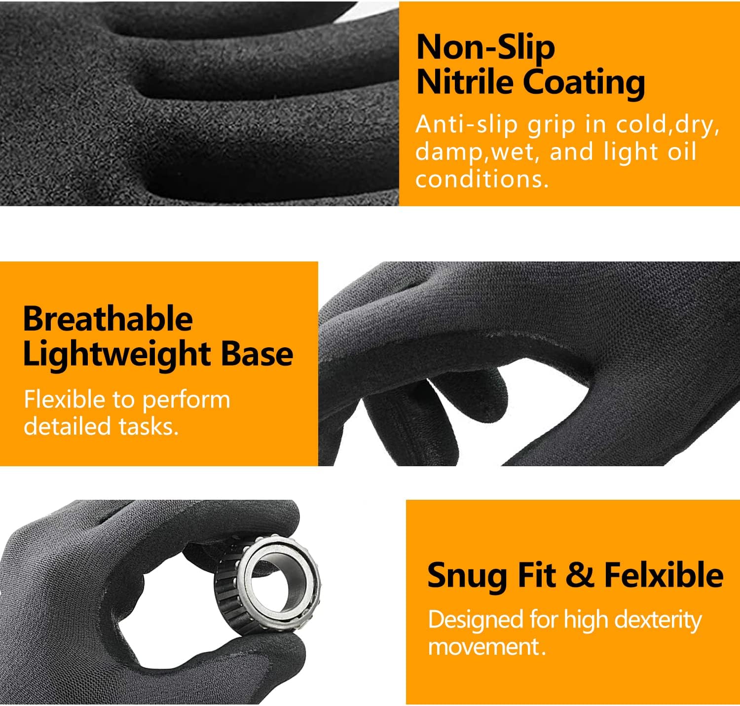 Guantes de trabajo de seguridad con revestimiento de nitrilo de microespuma, 361236 pares, guantes de trabajo de nailon transpirable para hombres y