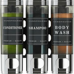 Unisense – Dispensador de champú y acondicionador, dispensador de jabón de ducha de 3 cámaras, sin taladro, dispensador de champú montado en la Unisense – Dispensador de champú y acondicionador, dispensador de jabón de ducha de 3 cámaras, sin taladro, dispensador de champú montado en la