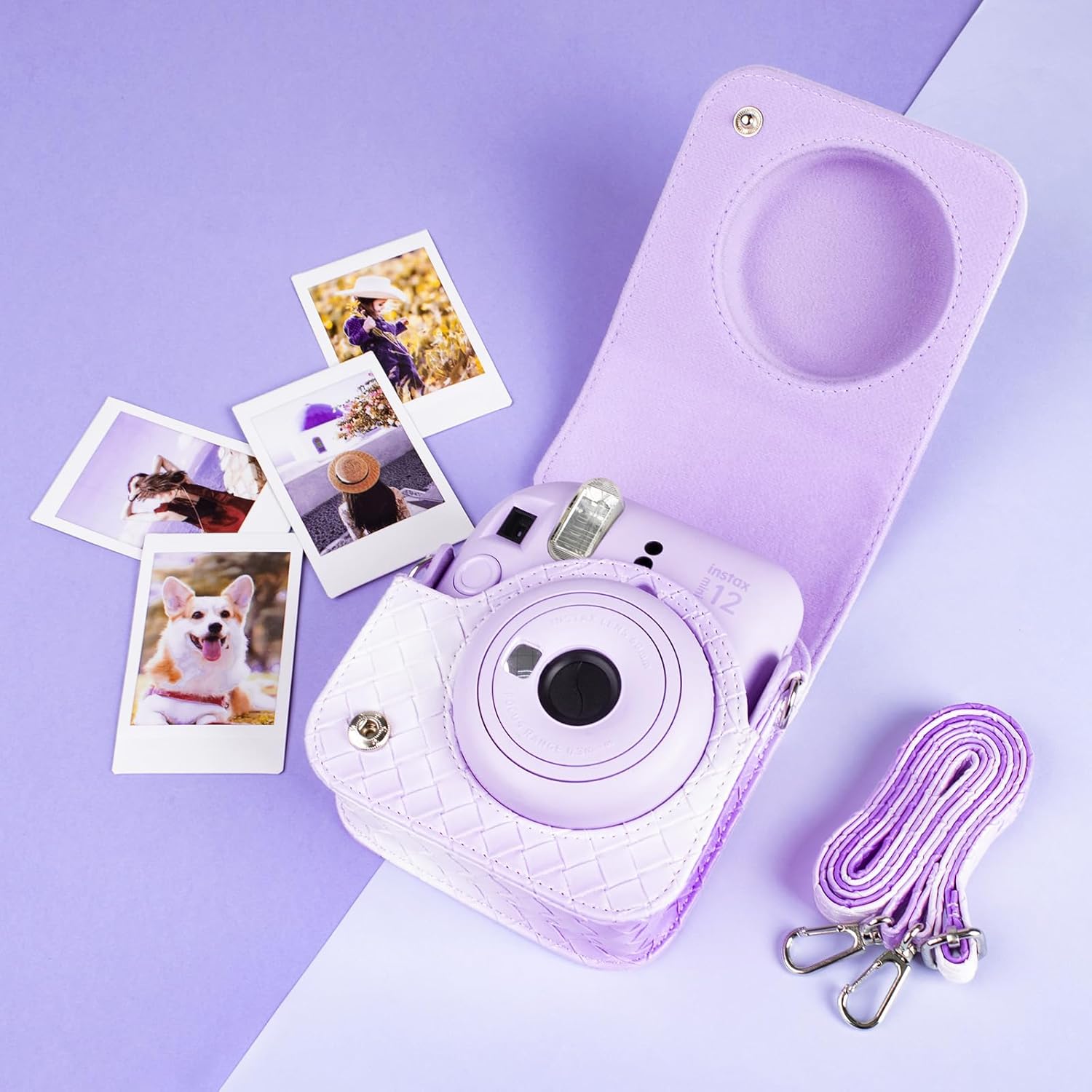 MUZIRI KINOKOO Funda para cámara de película instantánea Fujifilm Instax Mini 12Polaroid Mini 12, funda protectora de piel sintética con tejido