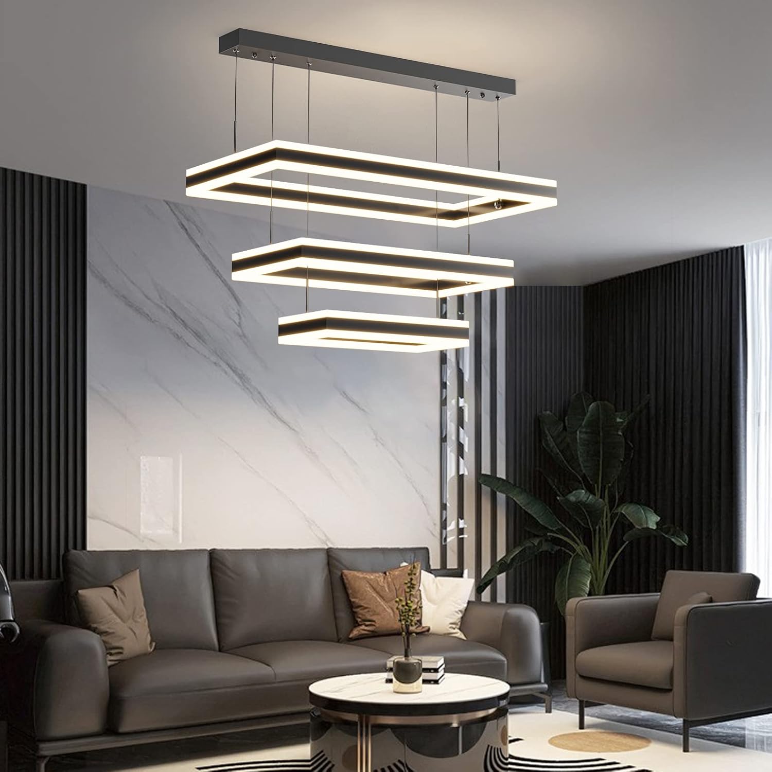 Lámpara colgante de techo moderna, lámpara LED con control remoto regulable de 3 modos de color y brillo, luces colgantes antiparpadeo, lámpara de