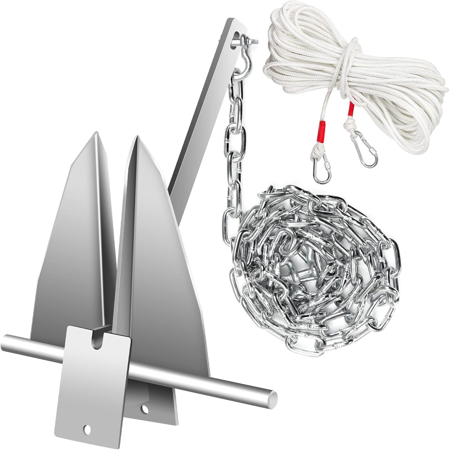 Kit de anclaje para barco, anclaje estilo Fluke, anclaje de acero galvanizado en caliente Fluke incluye ancla, cadena, cuerda, grilletes para amarre