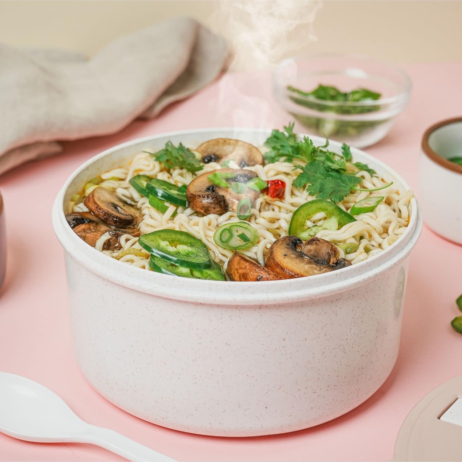 AI LOVE PEACE Recipiente para almuerzo de ramen instantáneo para microondas, popote de trigo con ventilación de liberación de vapor, recipiente