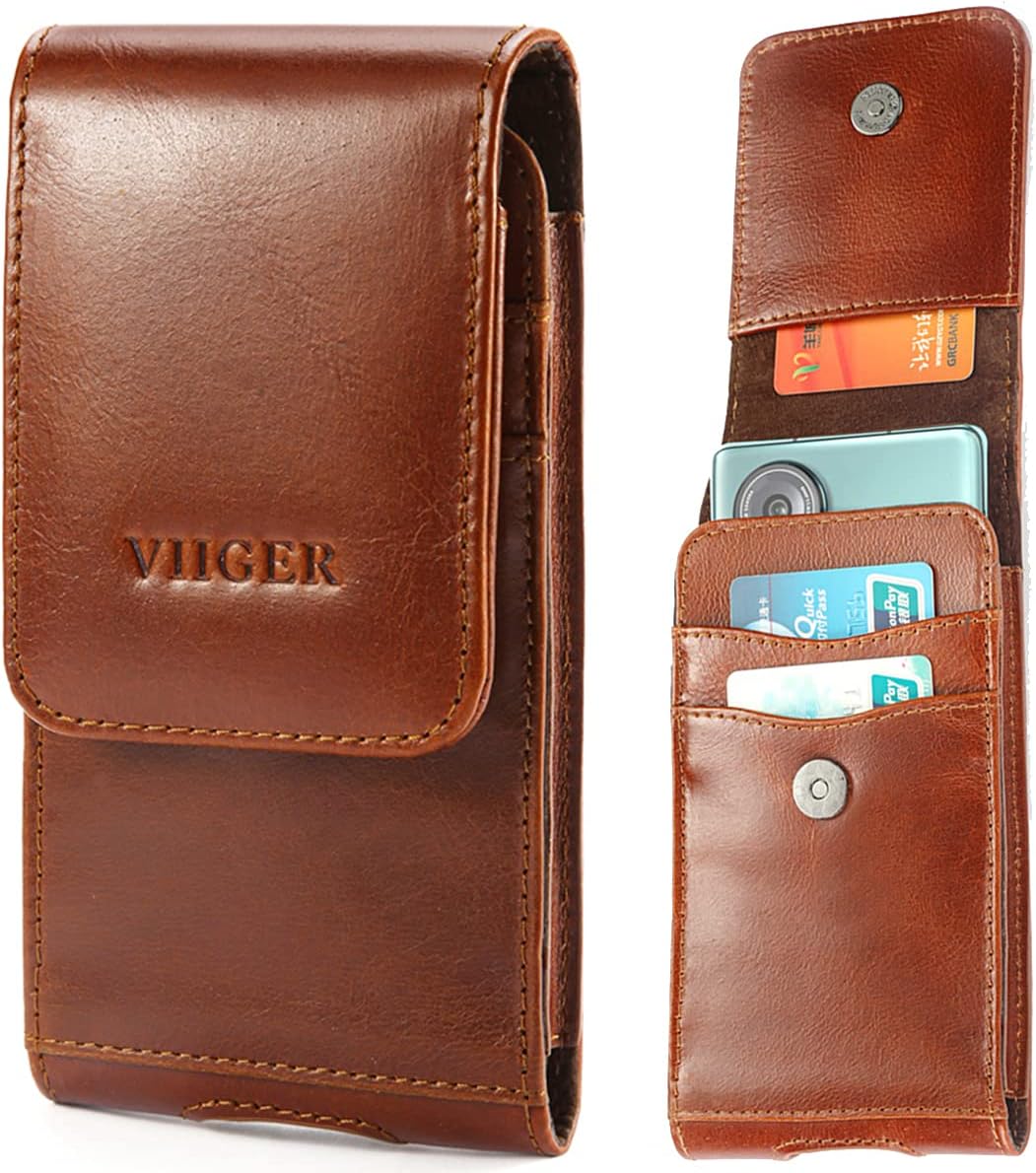 VIIGER Funda de cuero para teléfono celular para cinturón, funda de teléfono inteligente para iPhone 15 Pro Max 14 Pro Max Galaxy S24 S23, clip para