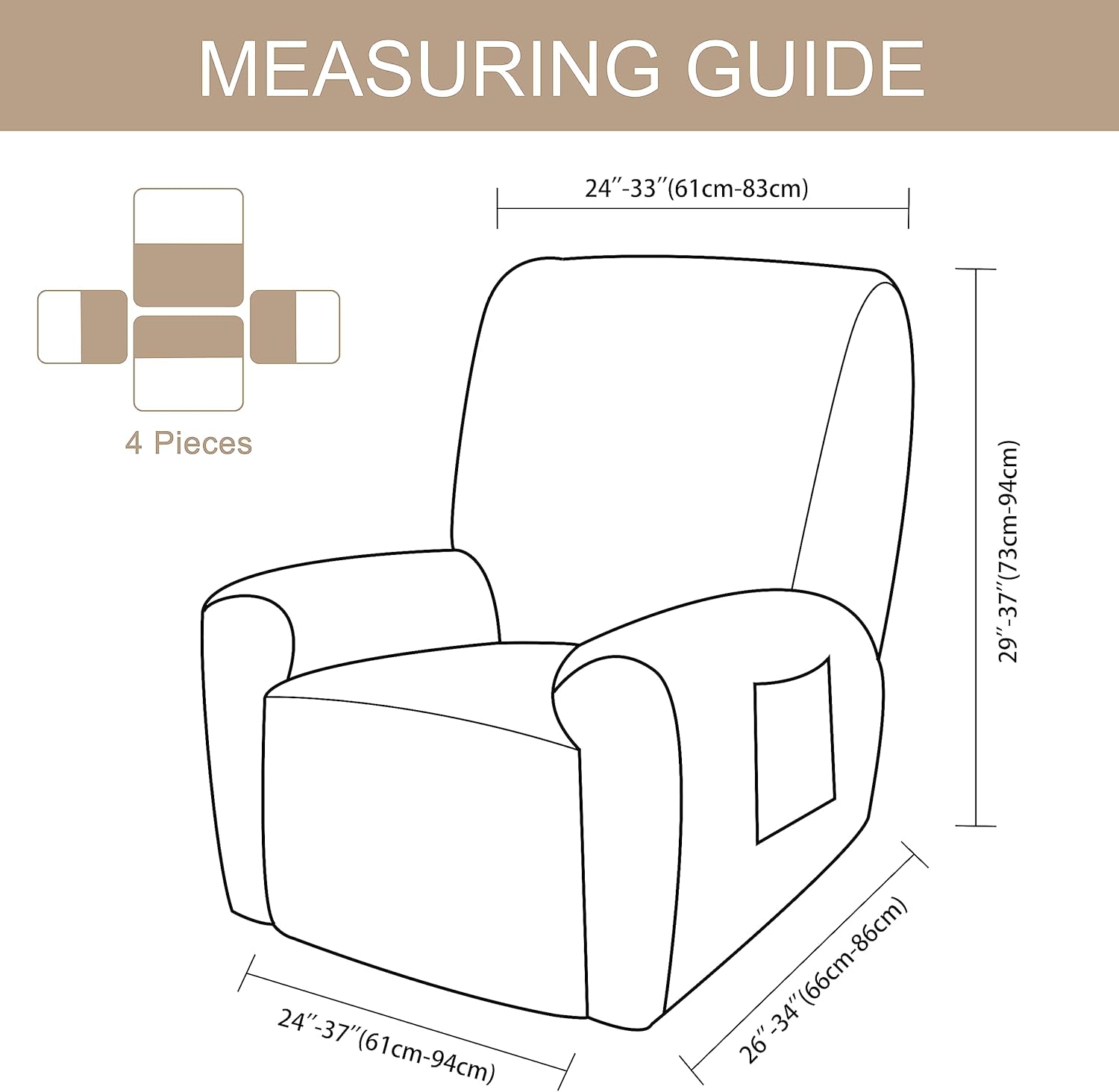 U-NICE HOME Fundas para silla reclinable, 4 piezas, fundas para silla jacquard elásticas (reclinable, chocolate)