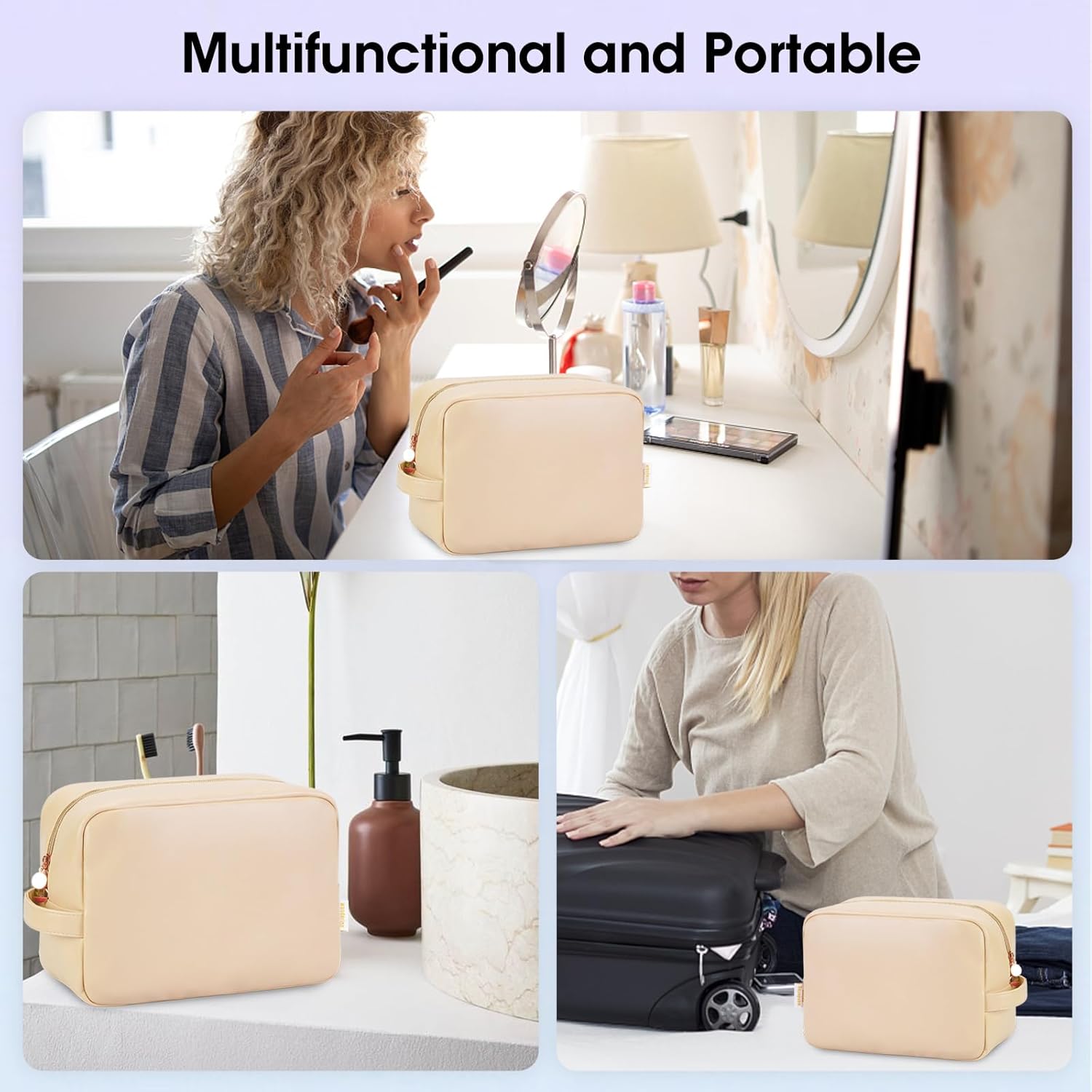 Wandering Nature Bolsa de maquillaje para bolso, bolsas de cosméticos para mujer, organizador de maquillaje, bolsa de viaje con bolsillos