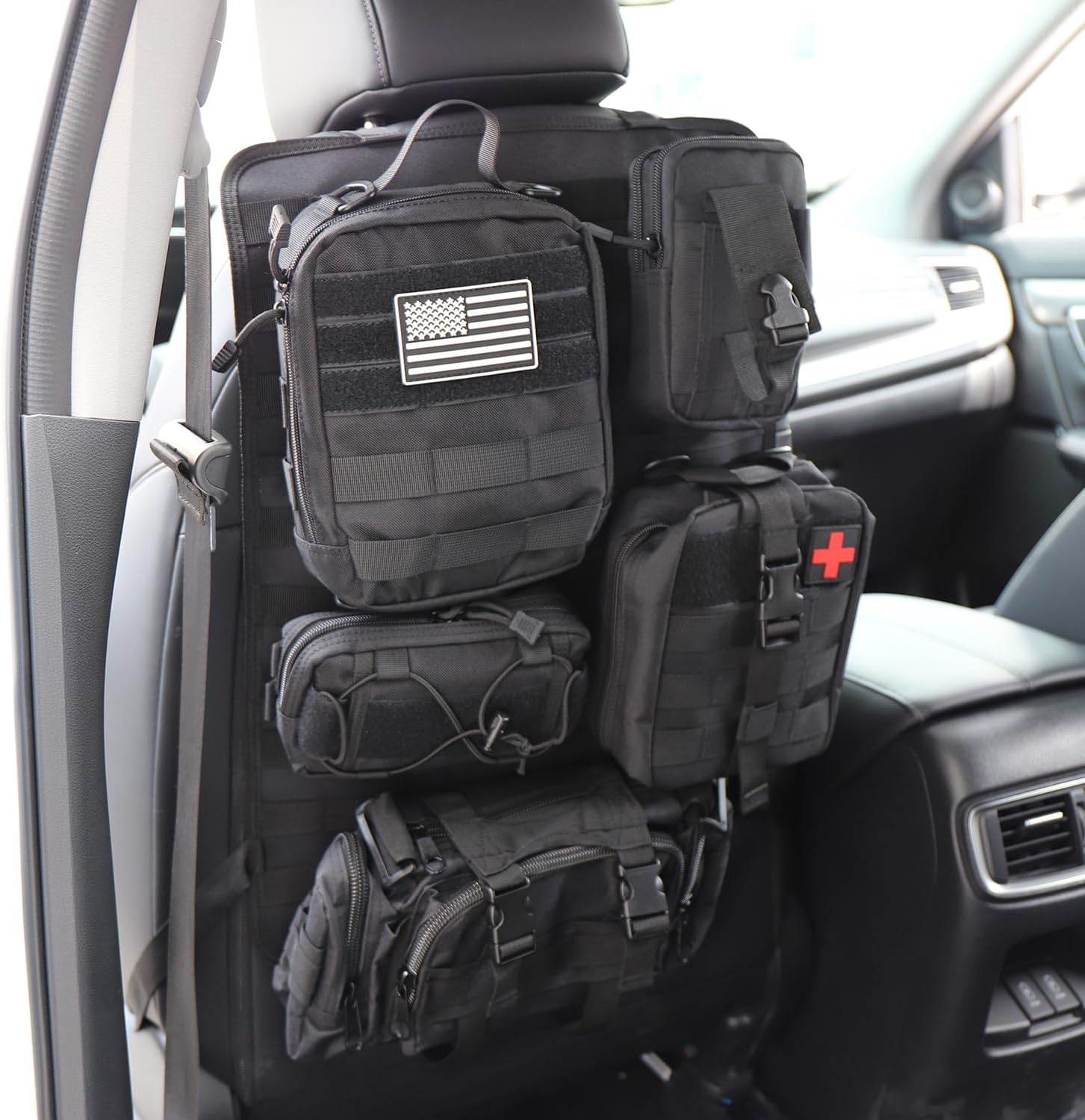 Organizador táctico para respaldo de asiento con 5 bolsas Molle desmontables Universal para asiento de coche, organizador de respaldo de asiento