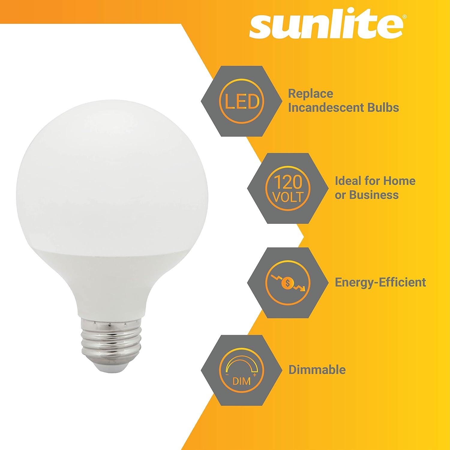Sunlite Bombilla LED G25 41821, 6 vatios (equivalente a 60 W), base E26 estándar, 520 lúmenes, regulable, esmerilado, Energy Star, 90 CRI,