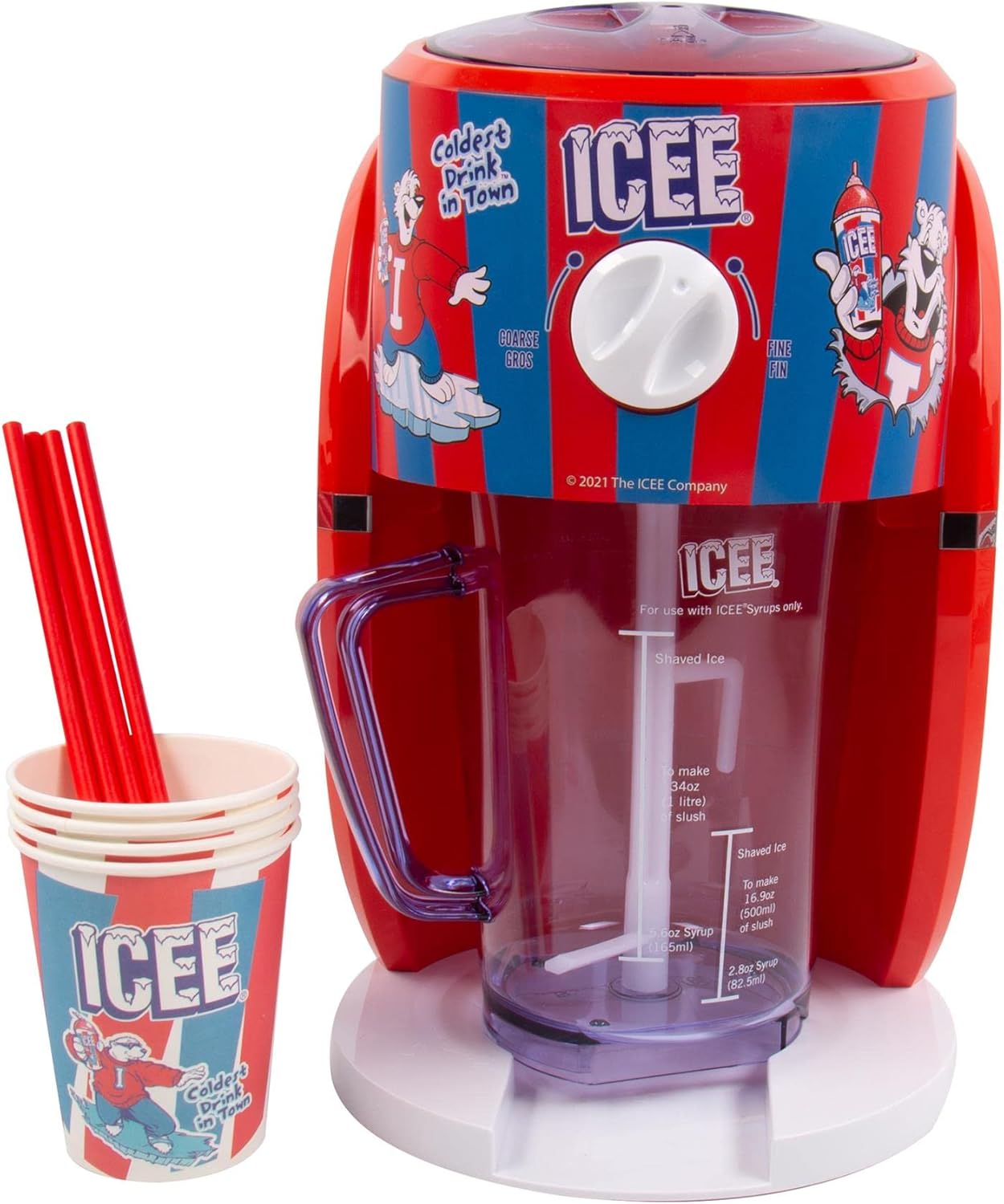 Máquina de cono de nieve ICEE. Auténtica máquina de afeitar de hielo ICEE Home. Crea hasta medio galón de hielo helado congelado. Mercancía oficial