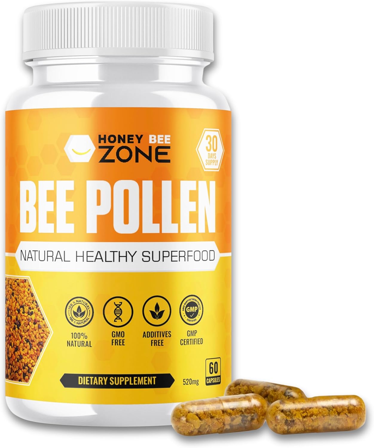 100% Gránulos naturales de polen de abeja crudo en cápsulas, superalimentos, vitamina B, antioxidantes, minerales, enzimas, proteínas, aminoácidos,
