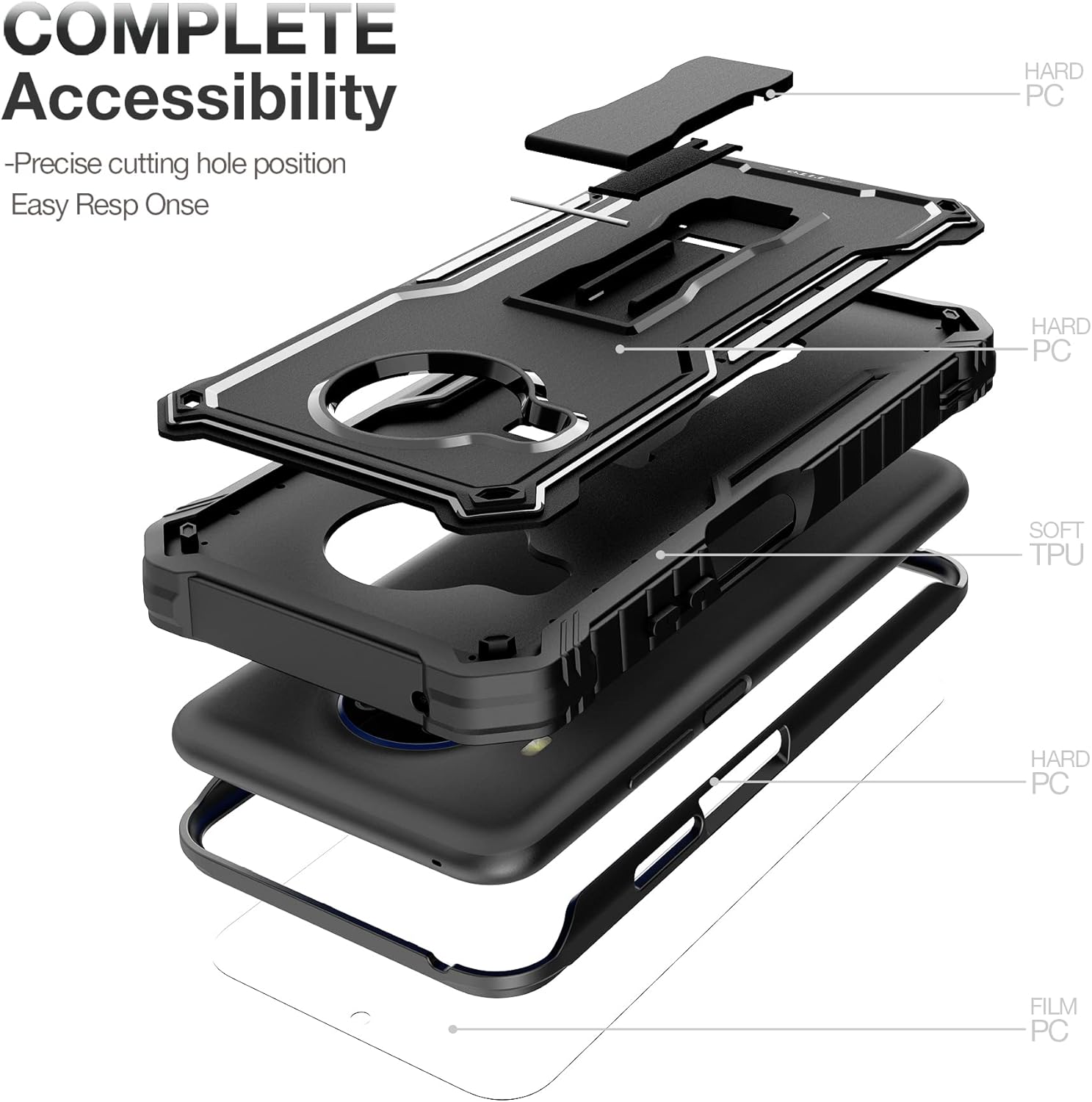 FITO Funda para Nokia X100, doble capa a prueba de golpes resistente para teléfono Nokia X100 con protector de pantalla, soporte incorporado (negro)