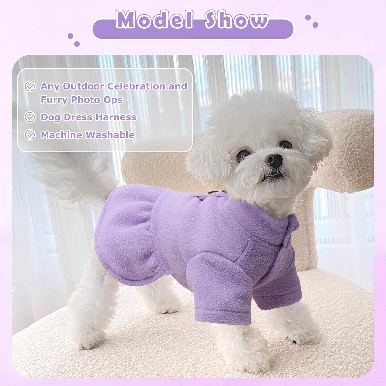 Vestido de perro arnés para perros pequeños, vestidos de Navidad para perros, ropa de forro polar para cachorros, sudaderas para mascotas, abrigos