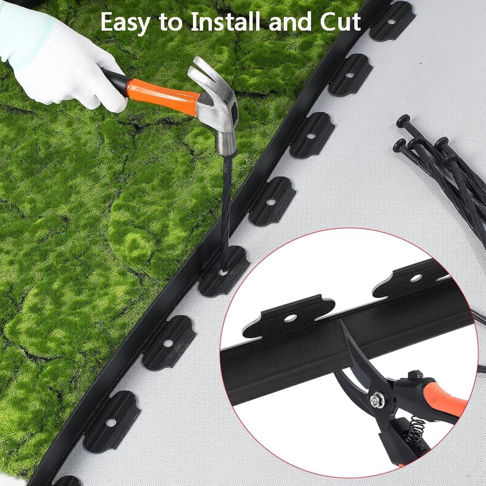 Kit de bordes de plástico sin excavación con 30 picos para jardinería de césped y jardines de flores, 4 pulgadas de alto, 33 pies de longitud (negro)