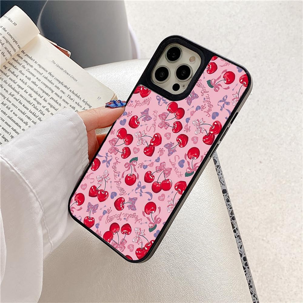 Bow – Funda protectora para iPhone 15 14 13 12 11 Pro Max Plus Mini XR X XS 7 8 SE, diseño de cinta de cereza rosa coqueta absorbente de golpes para