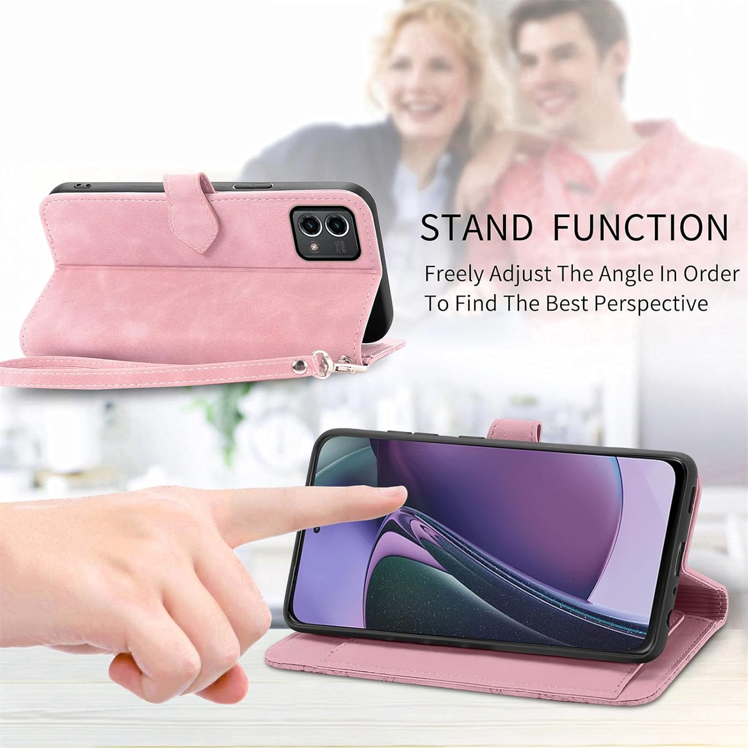 Furiet Funda compatible con Motorola Moto G Stylus 5G 2023 con correa para la muñeca y soporte de cuero para tarjetas con tapa y soporte para