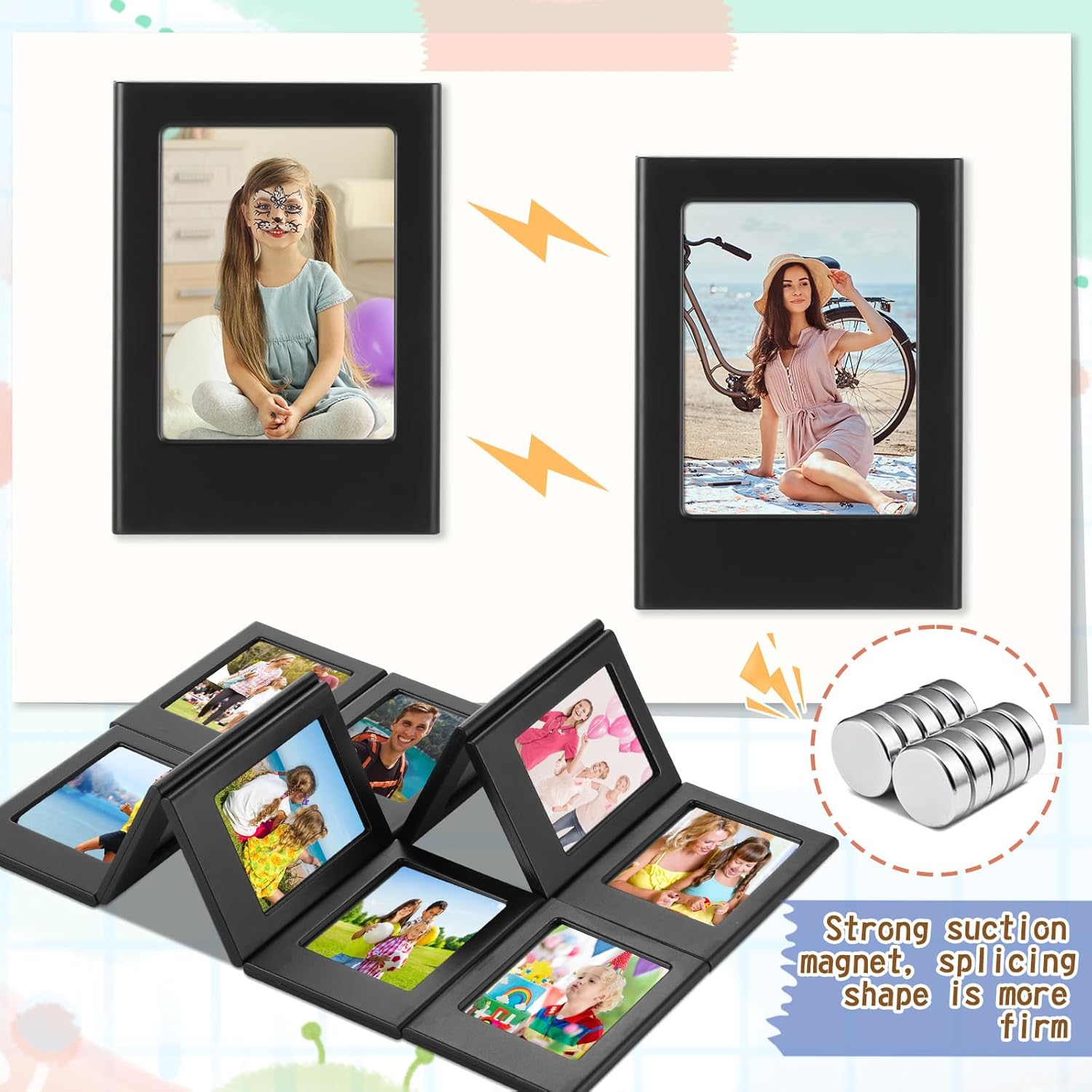 Paquete de 30 mini portarretratos magnéticos de 2 x 3 pulgadas, imán para refrigerador, portarretratos para mesa, juego de marcos de fotos