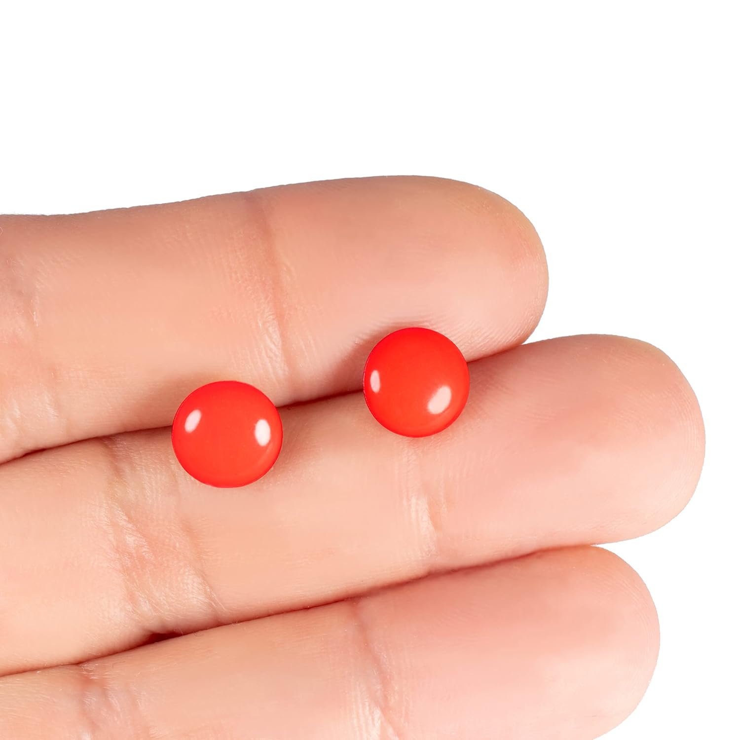 Glow in the Dark 8 mm Stainless Steel Stud Earrings for Women Teen and Girls, Elesea Jewelry – Handmade in Italy (Neon Orange, 8 mm.)
