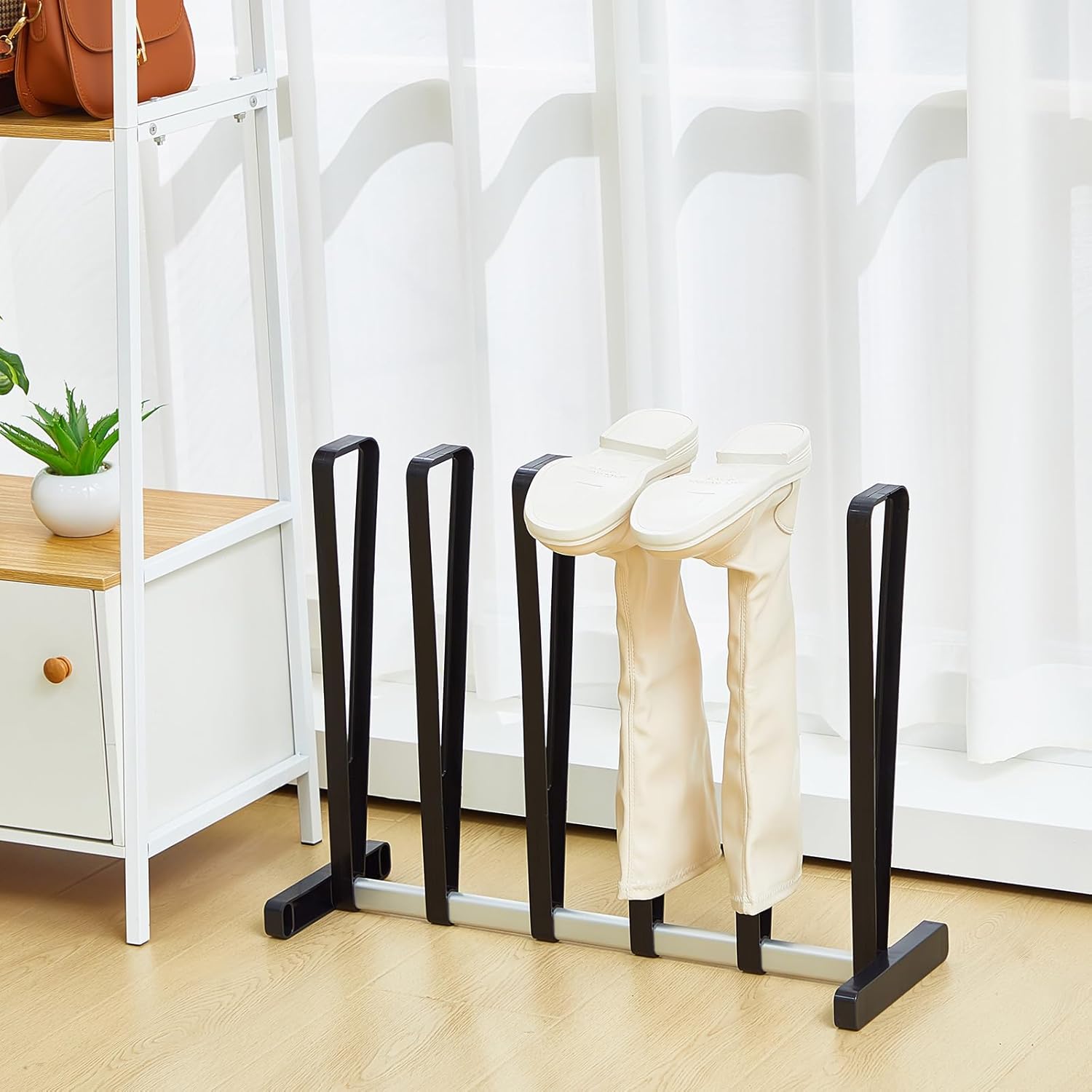 Qunclay 2 soportes de metal modernos para botas altas, almacenamiento negro, organizador de botas independiente, apto para 6 pares de soporte de