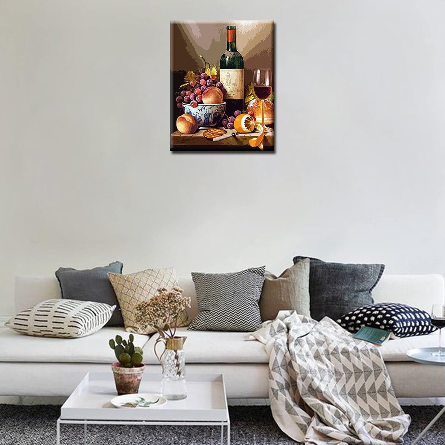 Tucocoo Pintura por números para adultos, pintura al óleo digital de frutas de vino, pintura al óleo digital, kits de pintura de frutas, vino, arte
